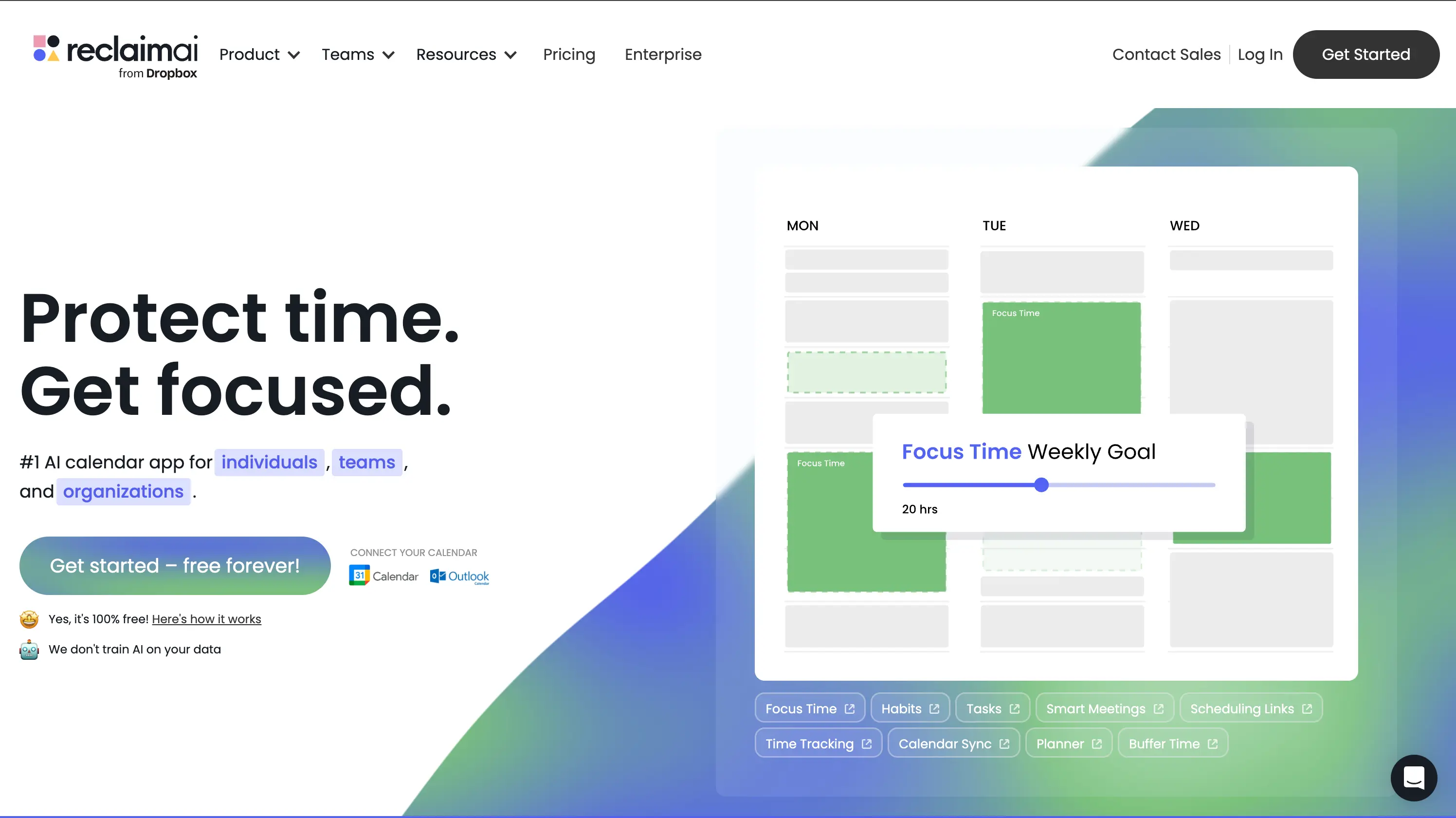 Reclaim AI new landing page.webp