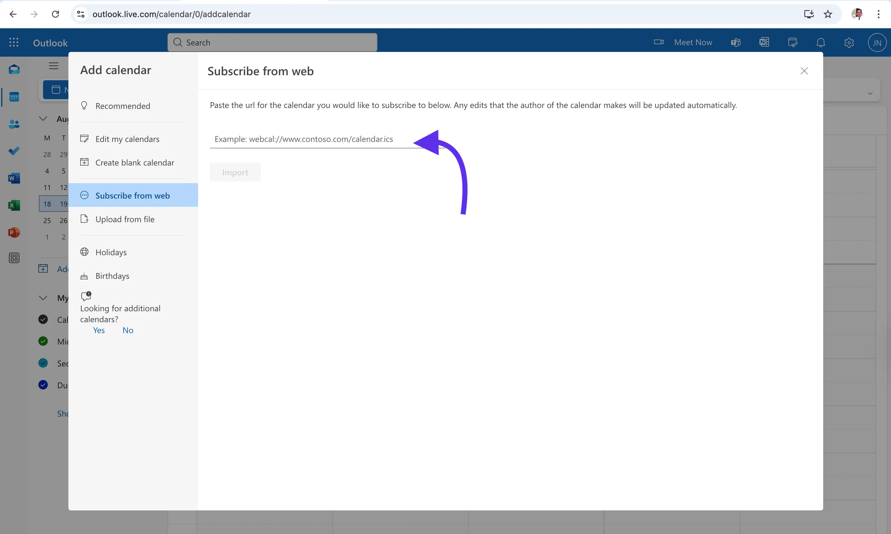 Paste the ics url .webp