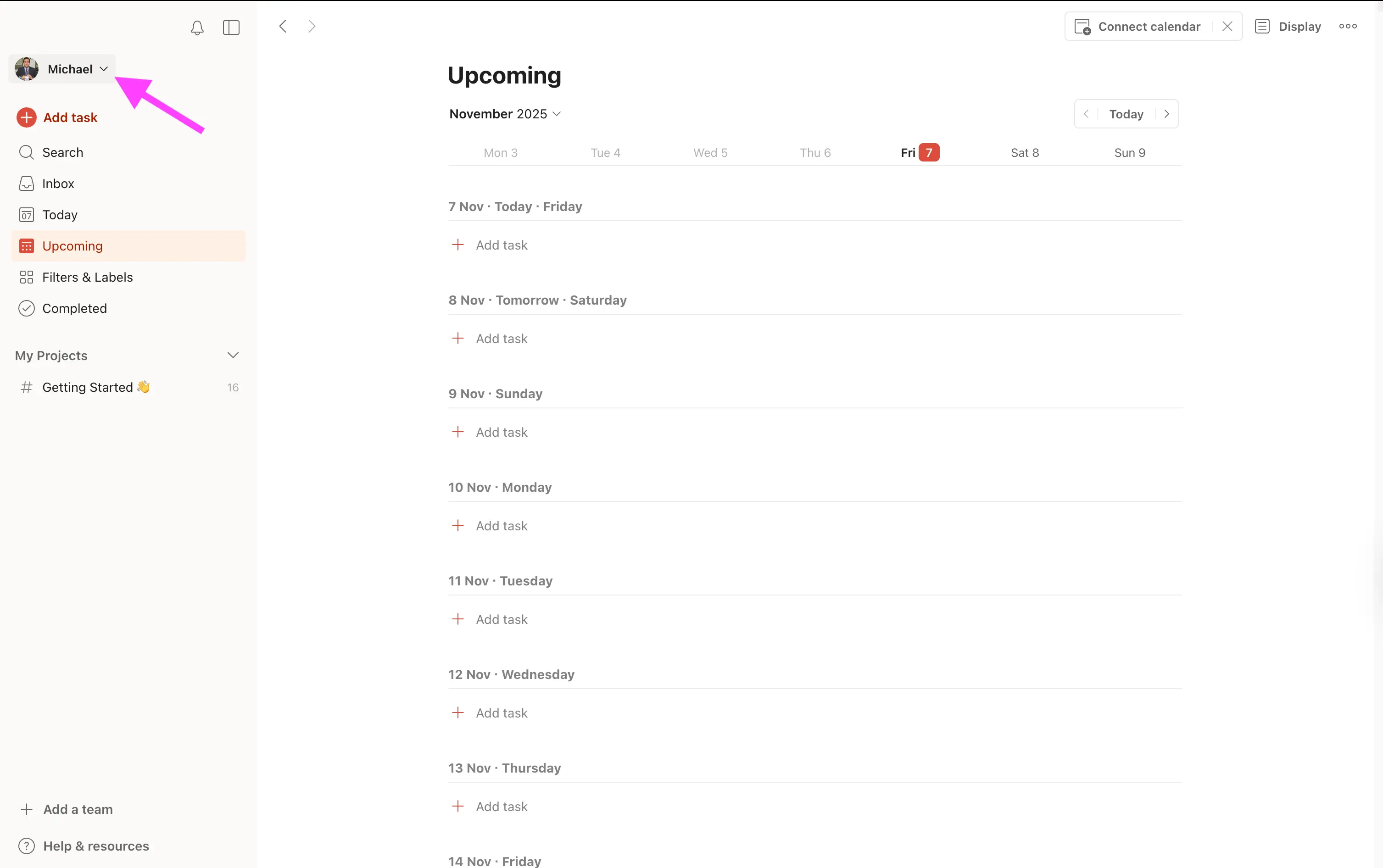Todoist - Click profile icon.webp