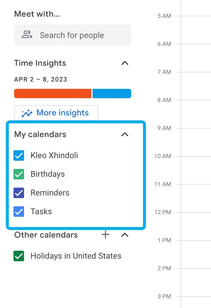 Google Calendar - Expand the Other Calendars section