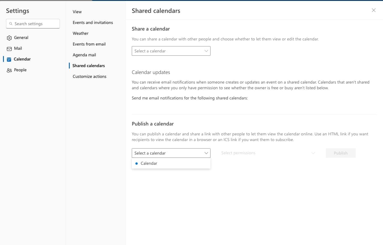 Outlook - Publish Calendar