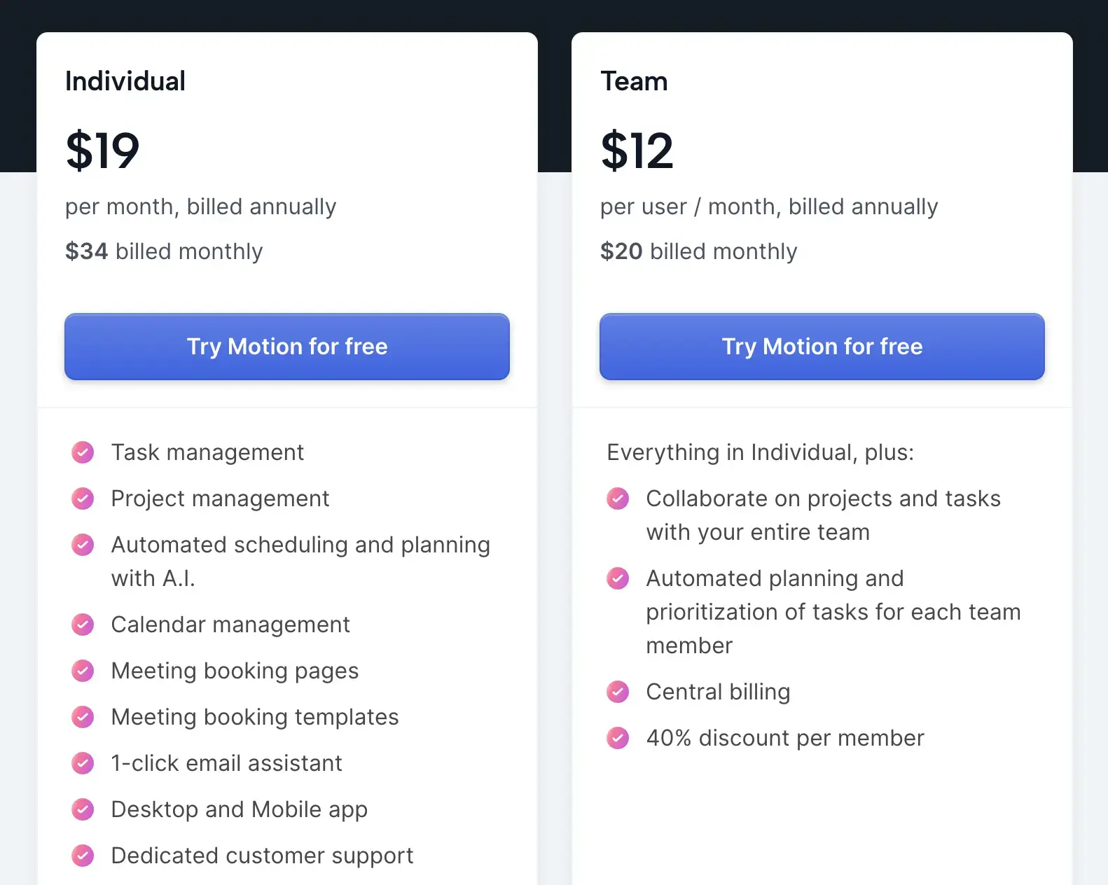 Motion Pricing Plan