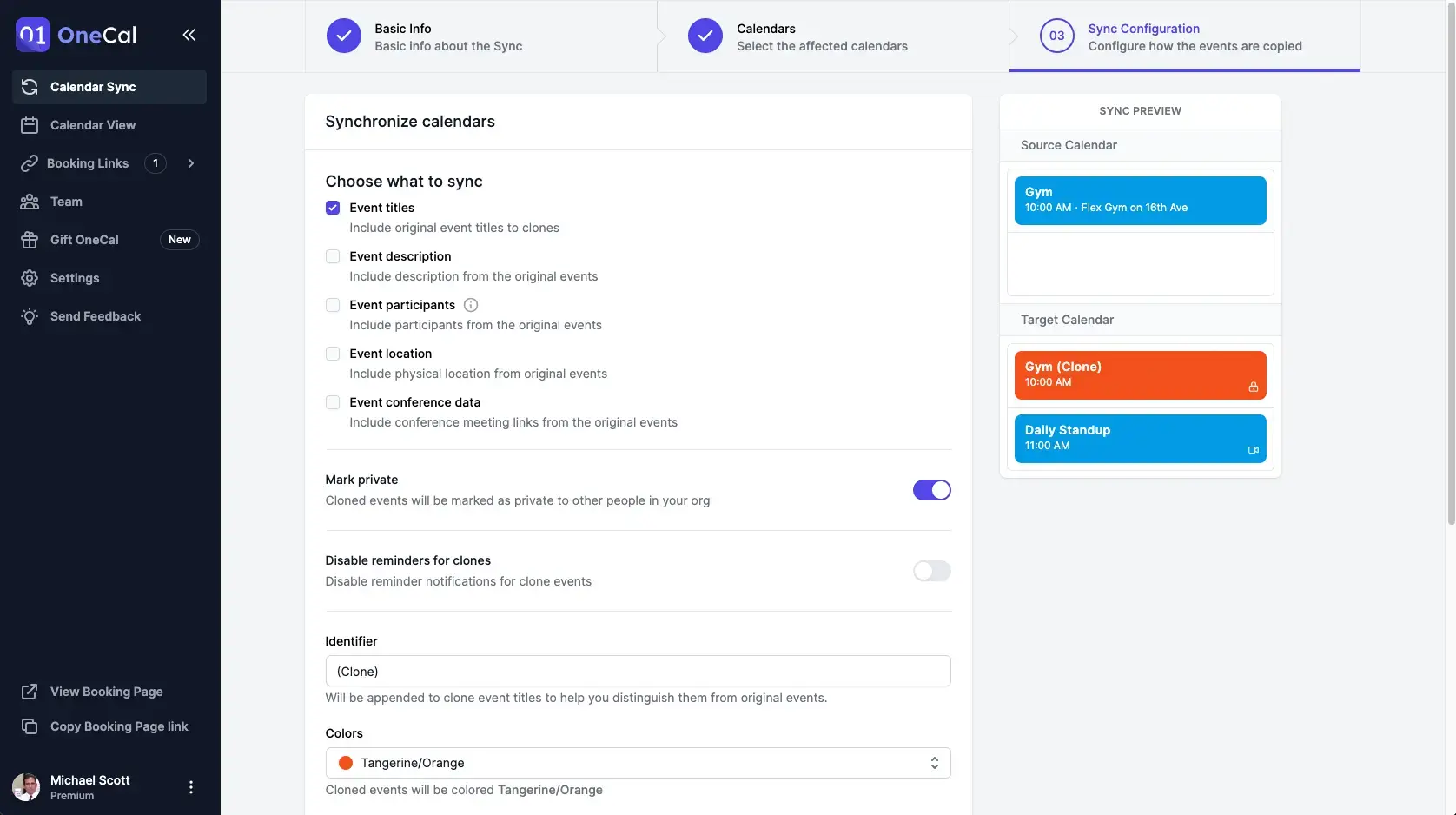 OneCal Calendar Sync Configuration