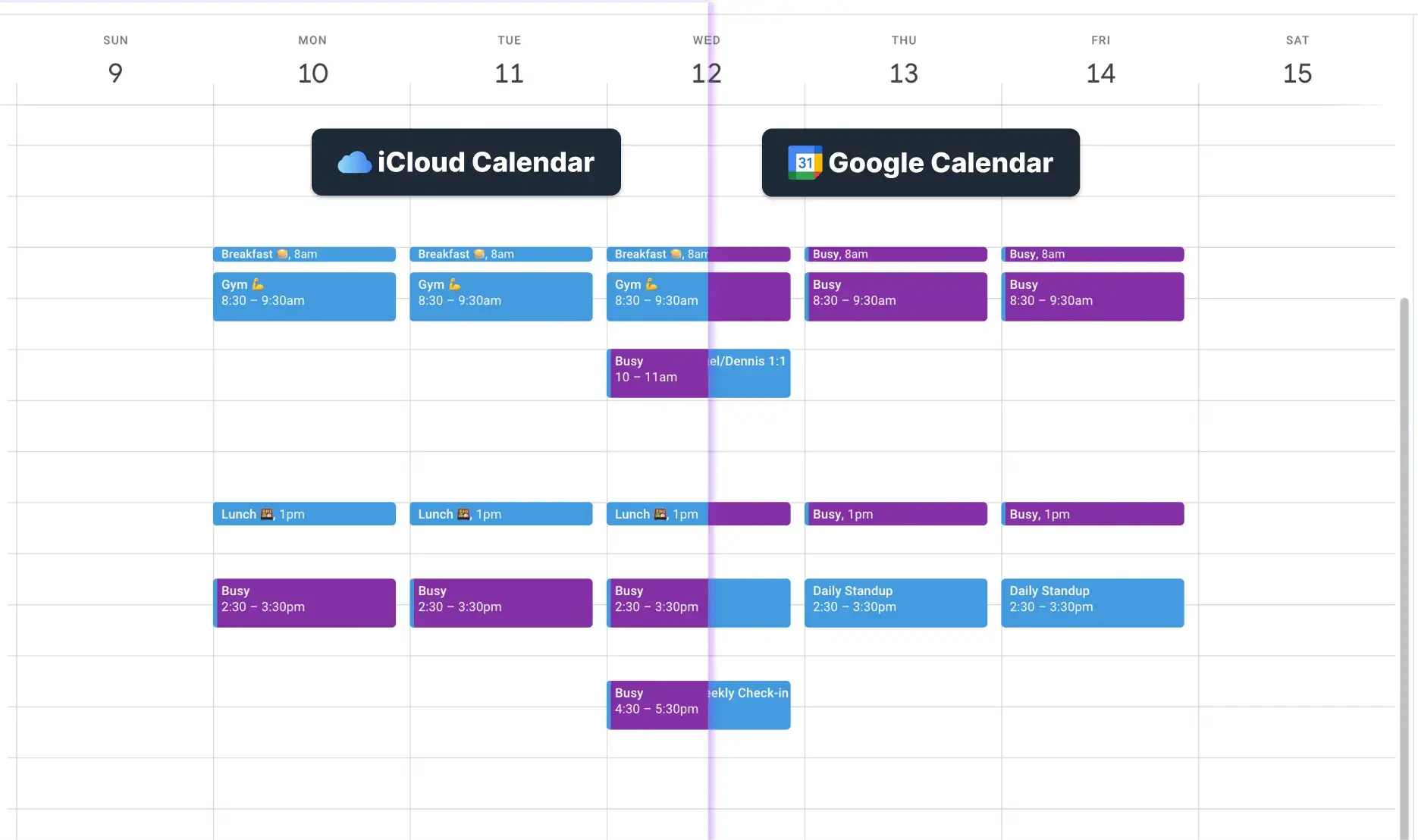 iCloud and Google Calendars synced ilustration