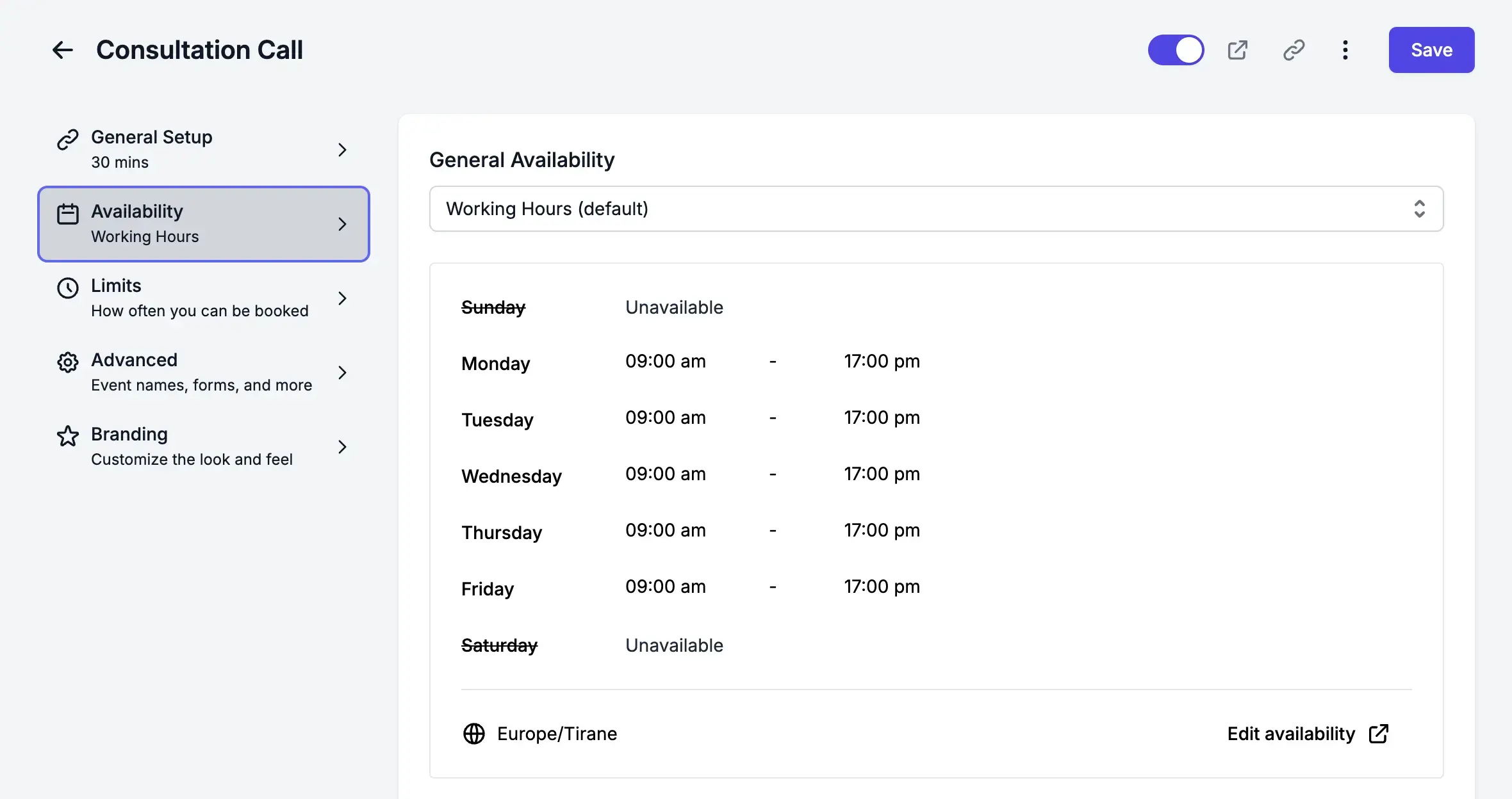 OneCal Scheduling Links Availabilty