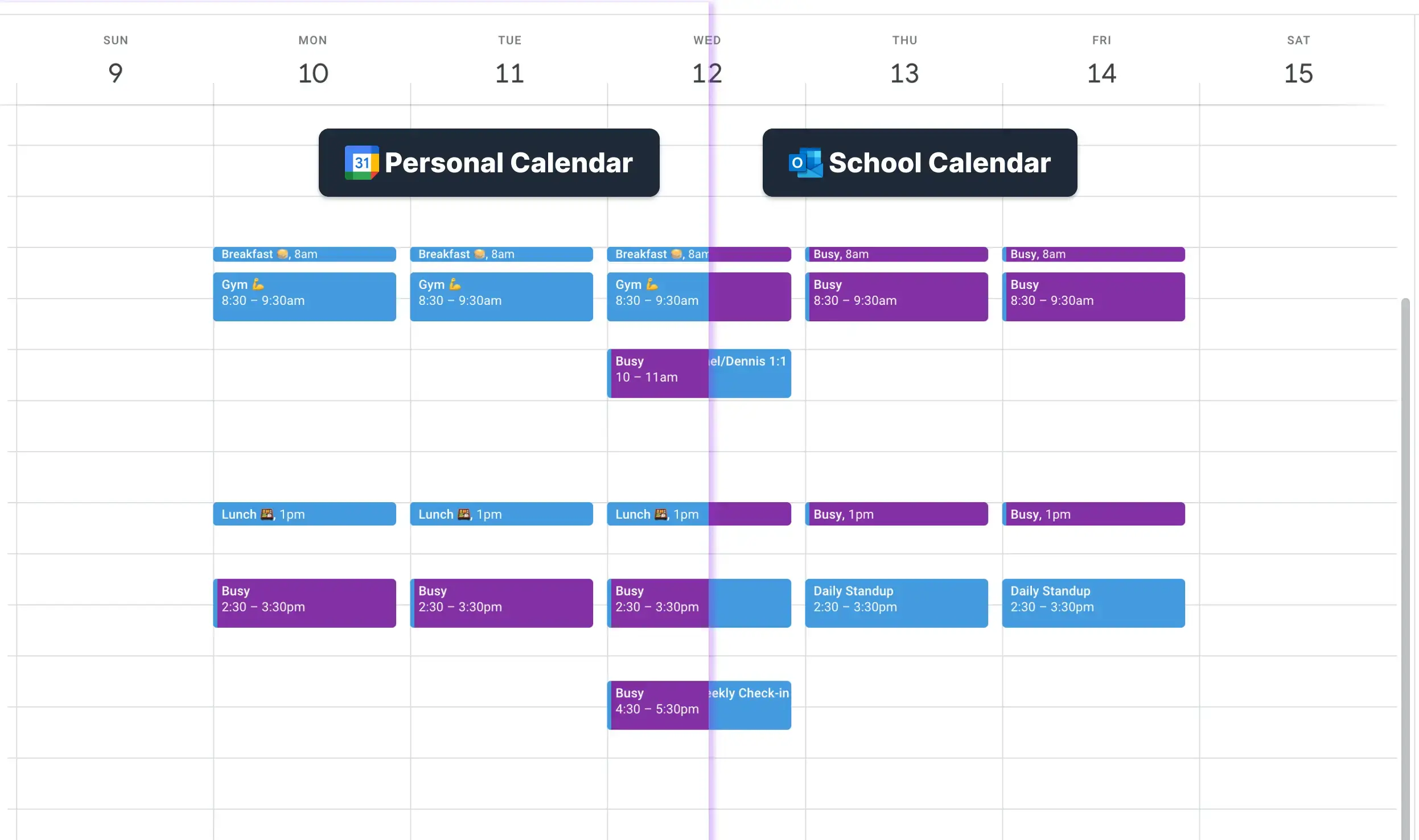 OneCal Sync School email with personal email