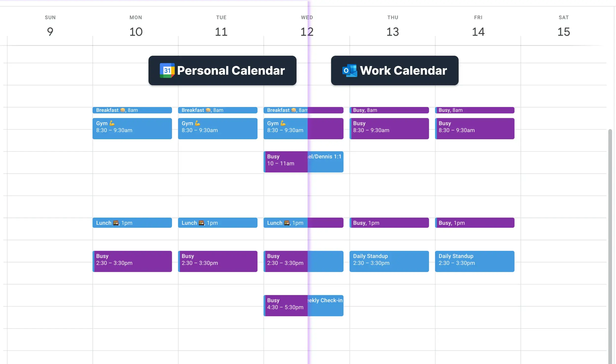 Example of two synchronized calendars