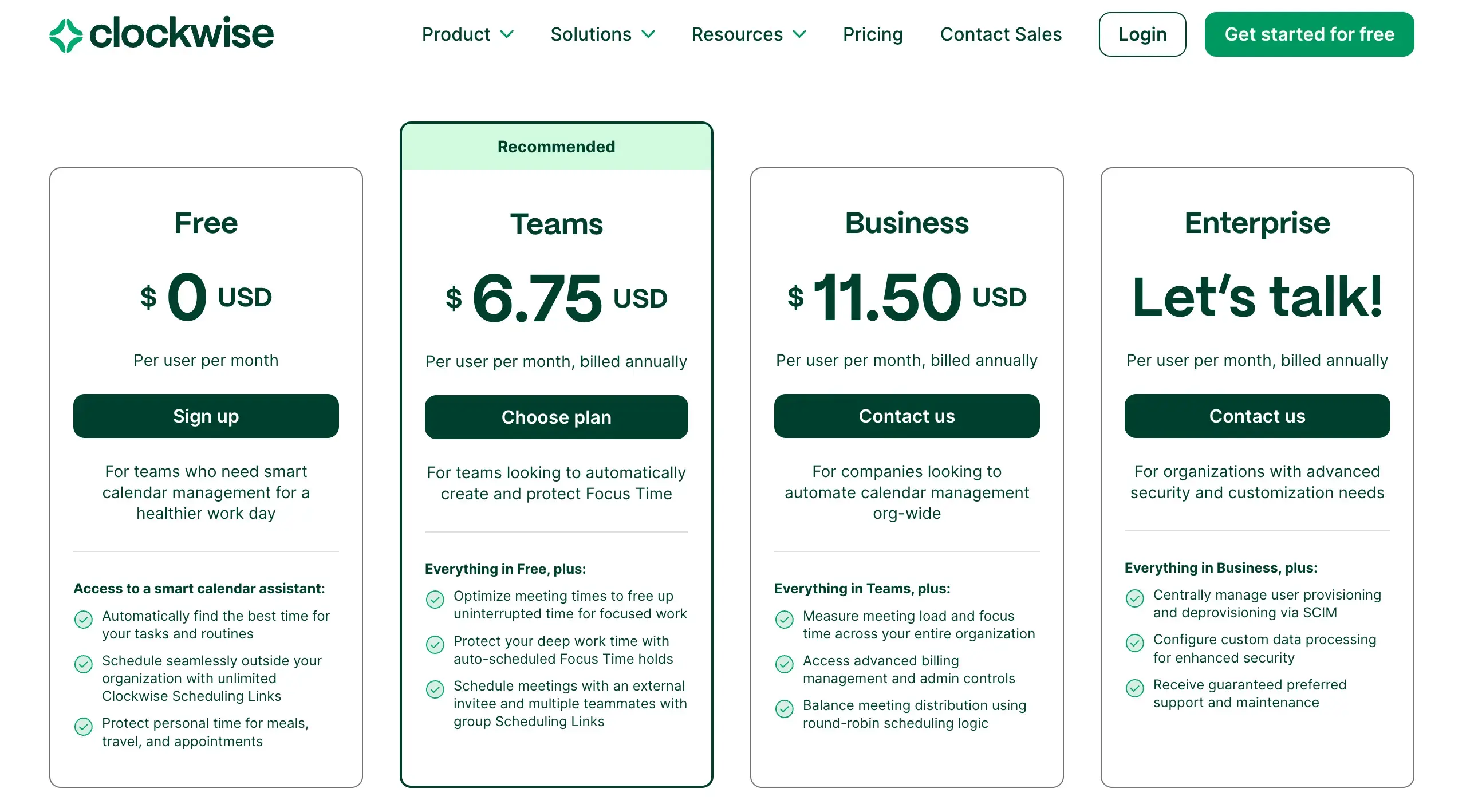 Clockwise pricing plan