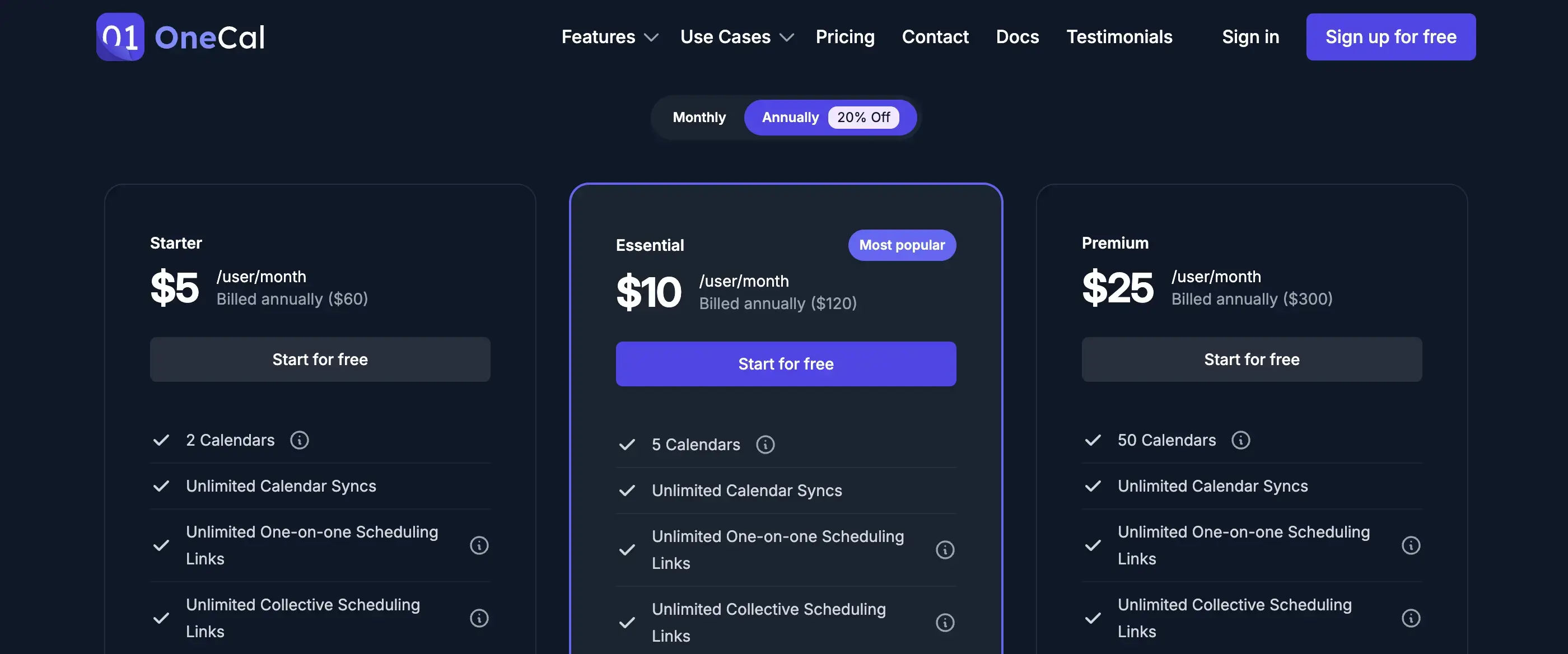 OneCal Pricing