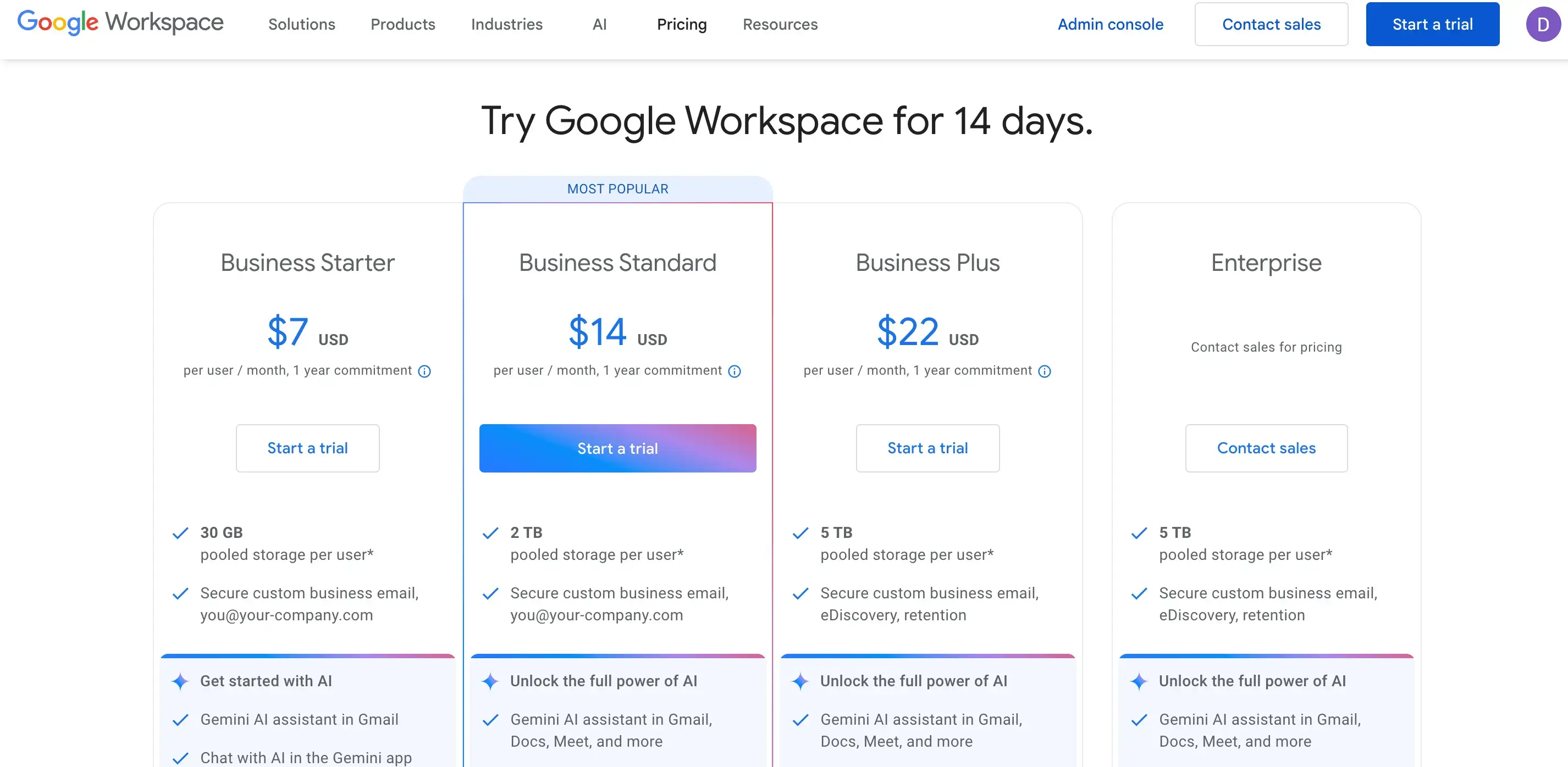 Google workspace pricing