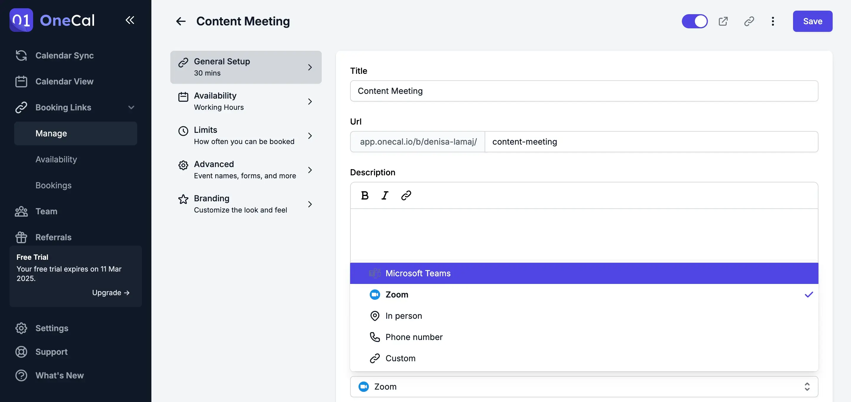 OneCal Scheduling Links - Choose Meeting Provider