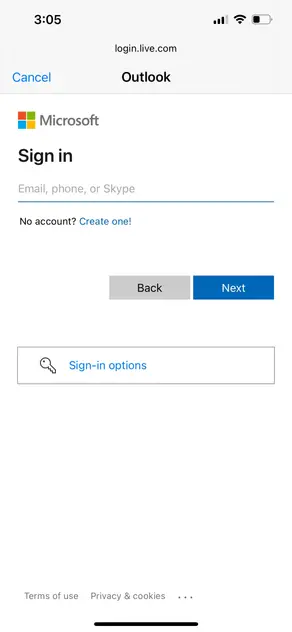 iPhone - enter Outlook Credentials