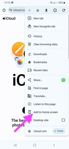 Google Chrome on Android - Add app to home screen