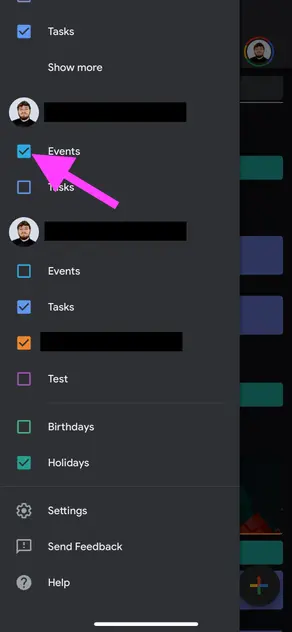 Google Calendar iOS - Make sure the Calendar is checked (turned on)