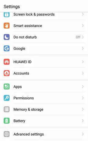 Settings on Android