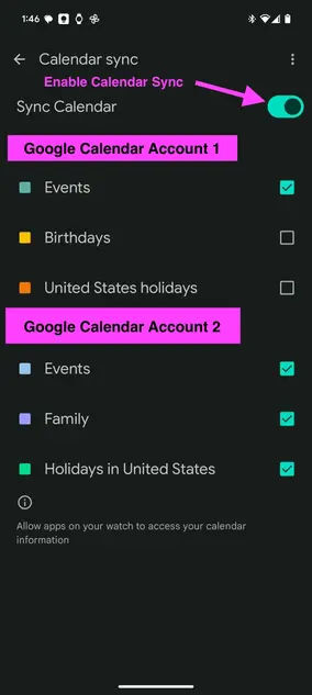 Enable the “Sync Calendar” toggle