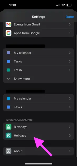 Google Calendar iOS - Click Holidays
