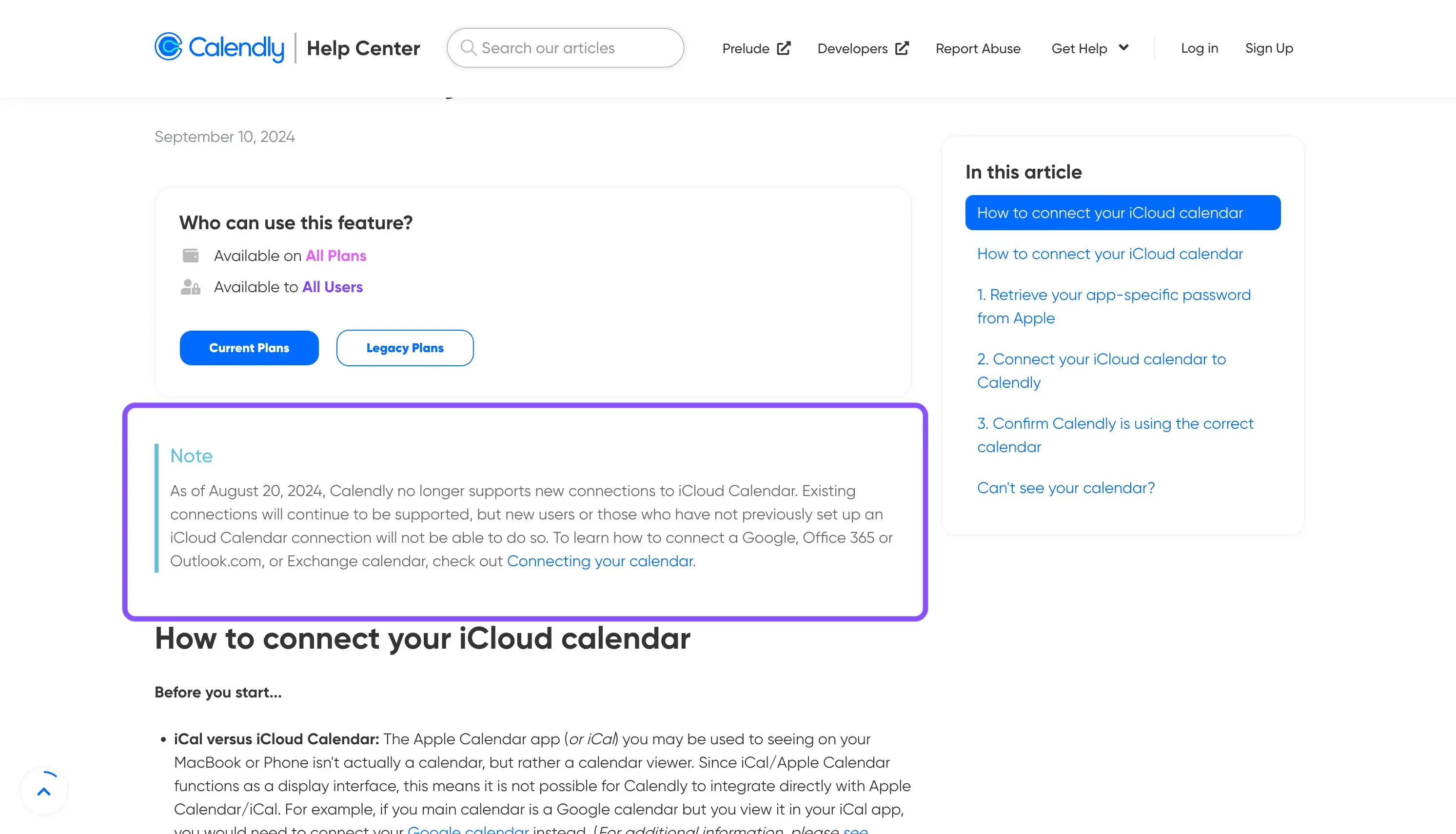 Calendly announcement to remove iCloud Support