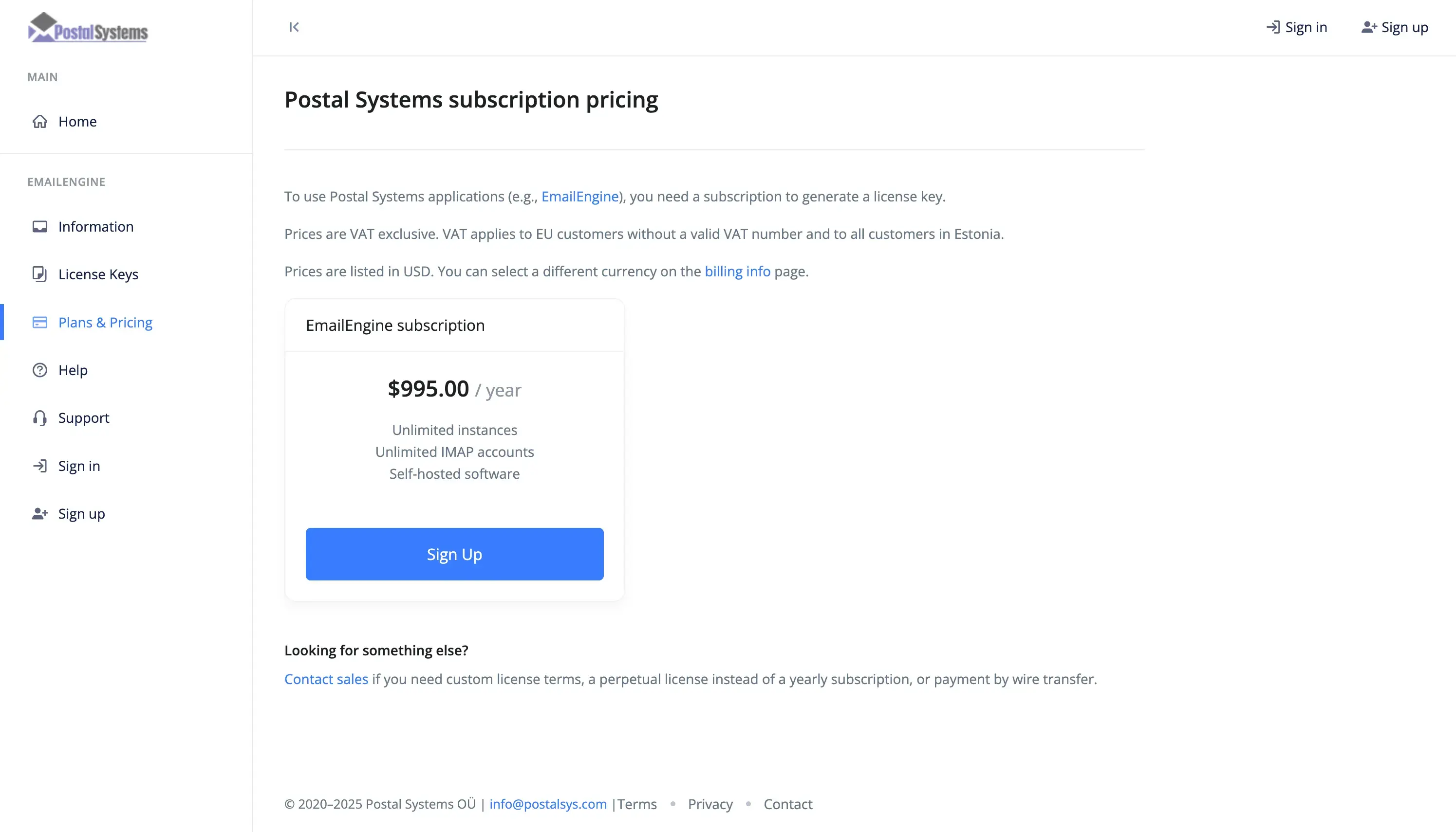 EmailEngine Pricing Page