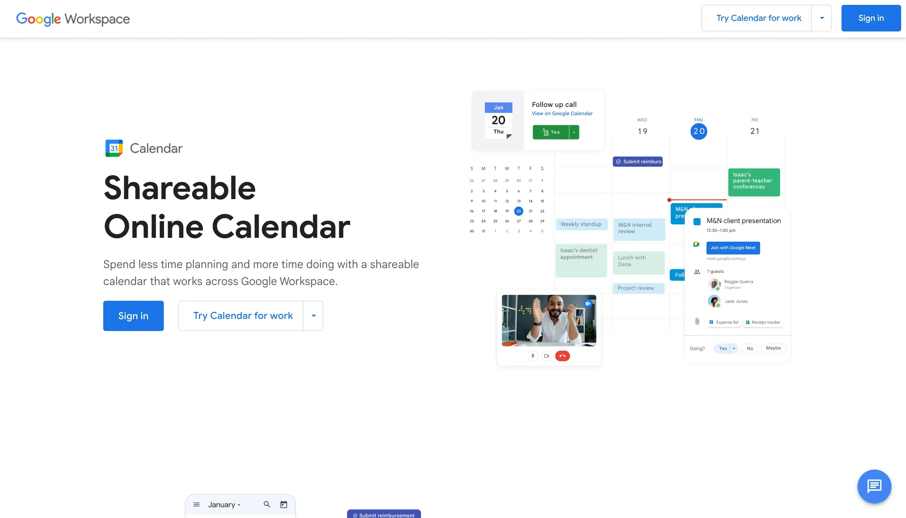 Google Calendar Homepage