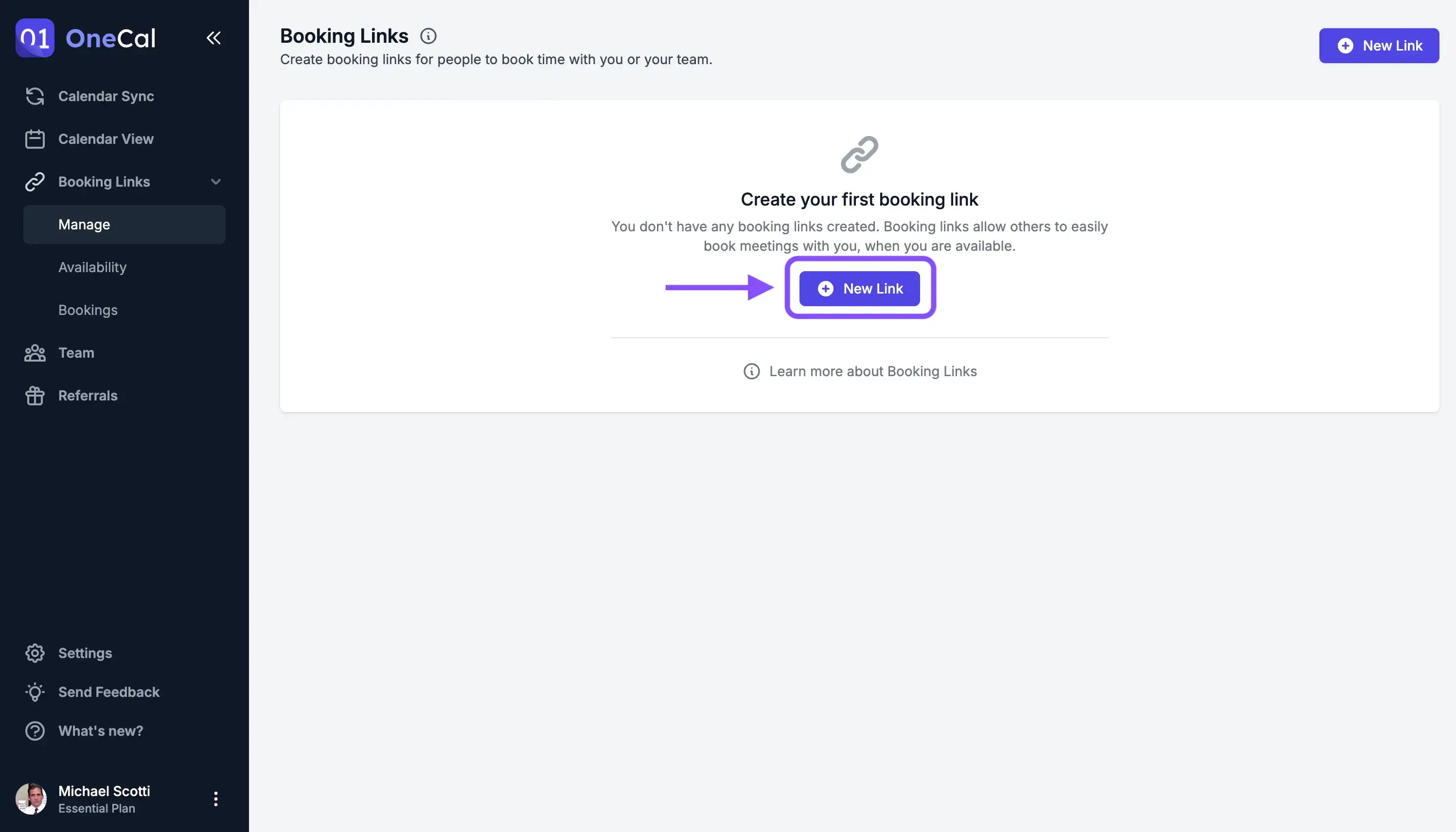 OneCal Scheduling Links - Create booking links