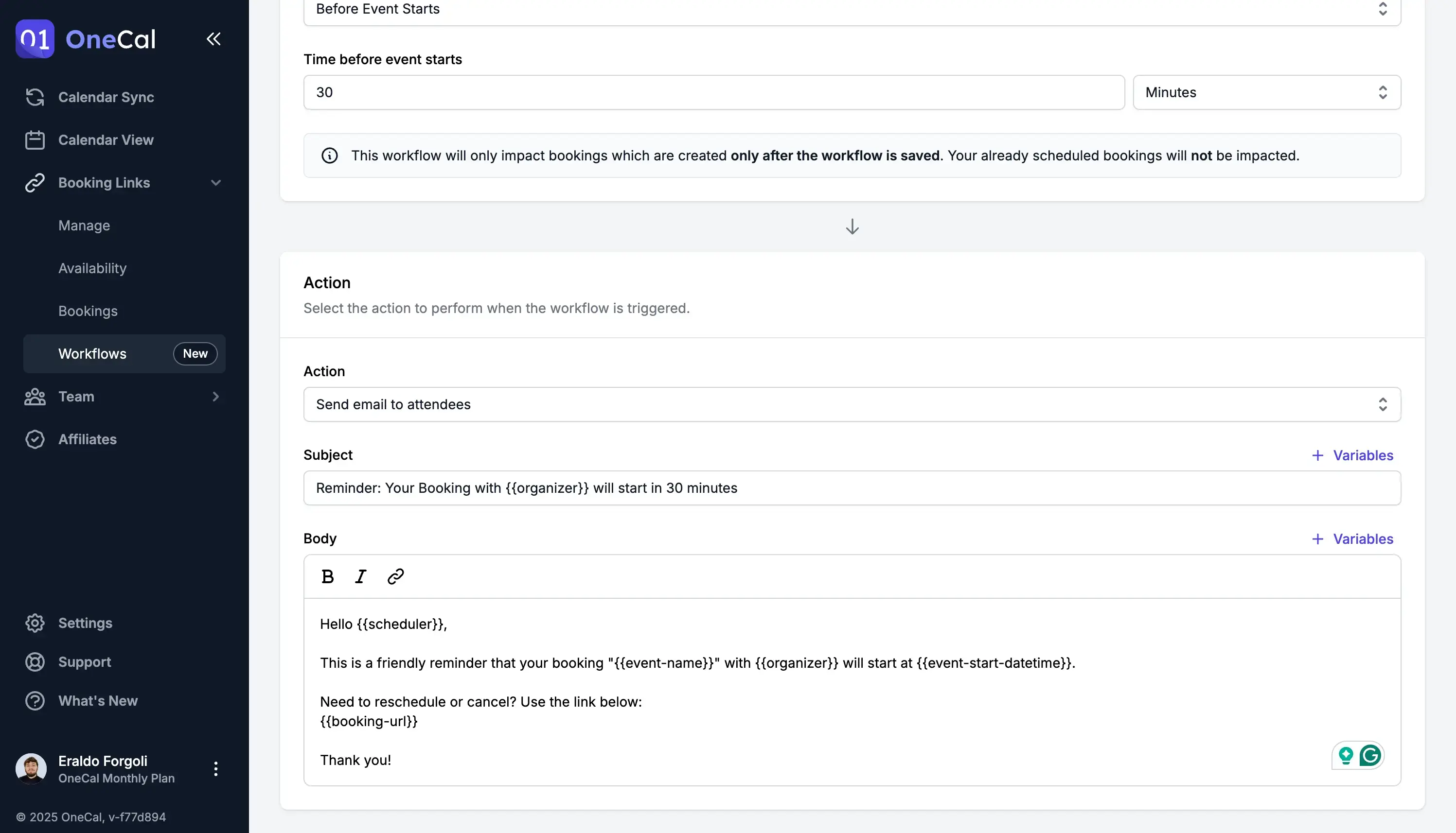 Workflow - Email editor