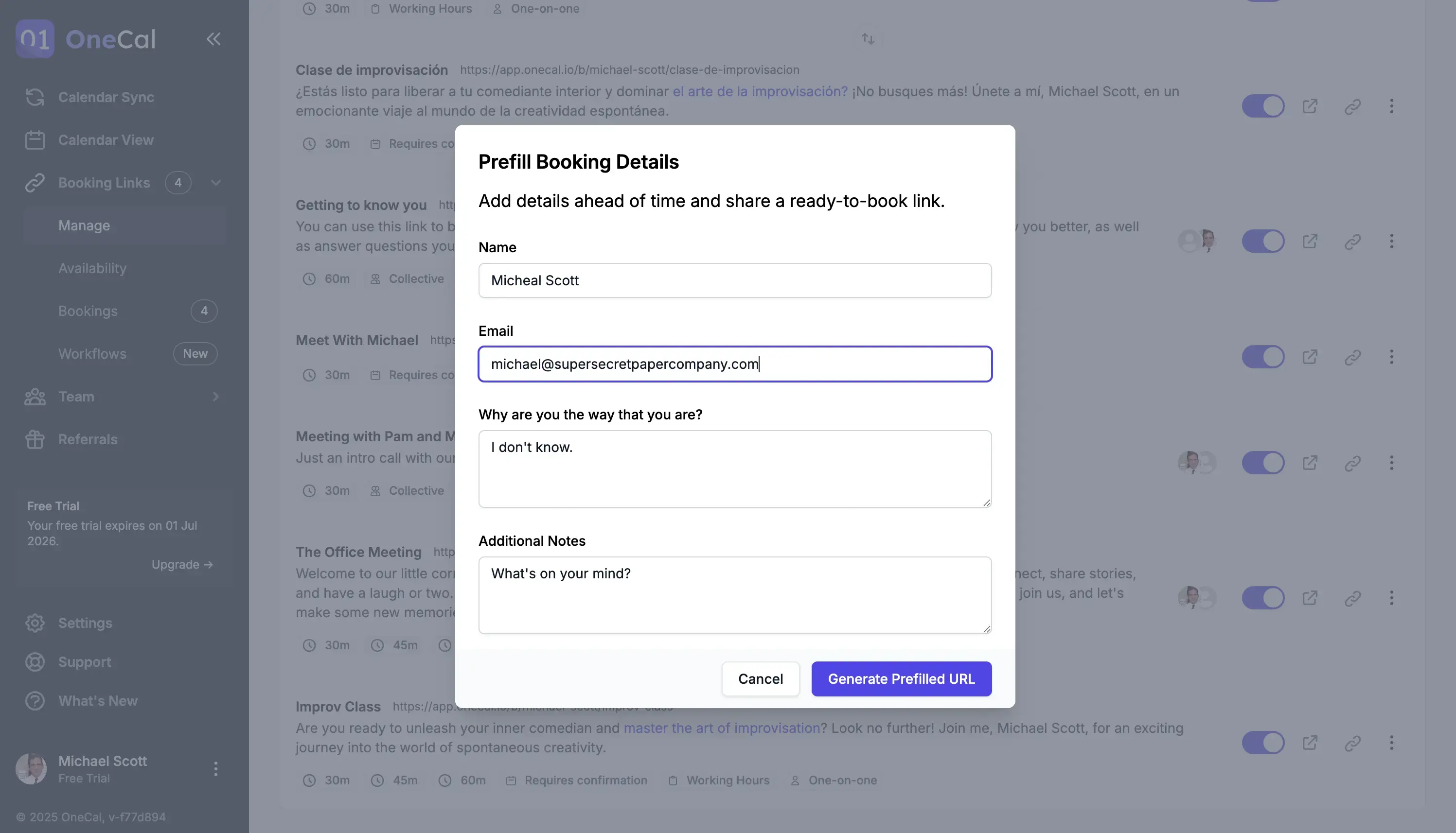 Prefill Booking Details modal