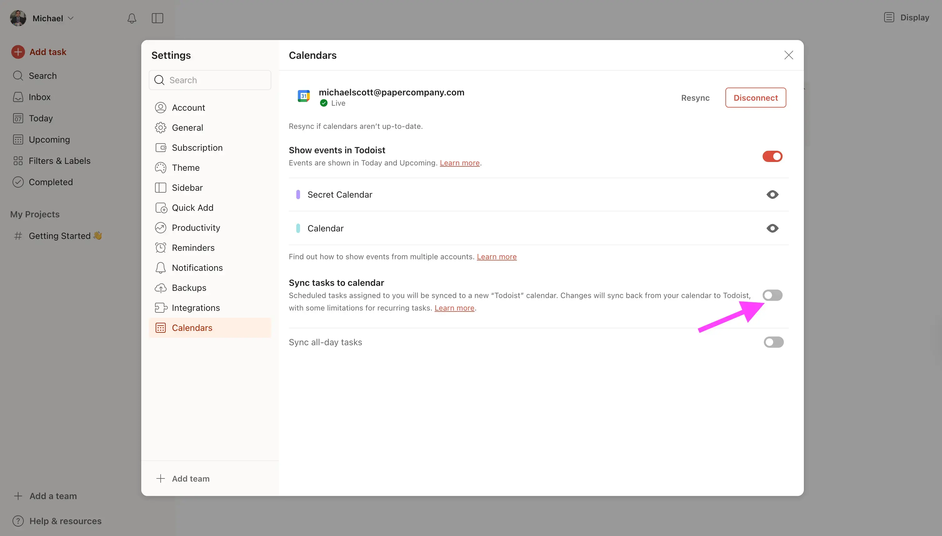 Todoist - Sync Tasks to Calendar