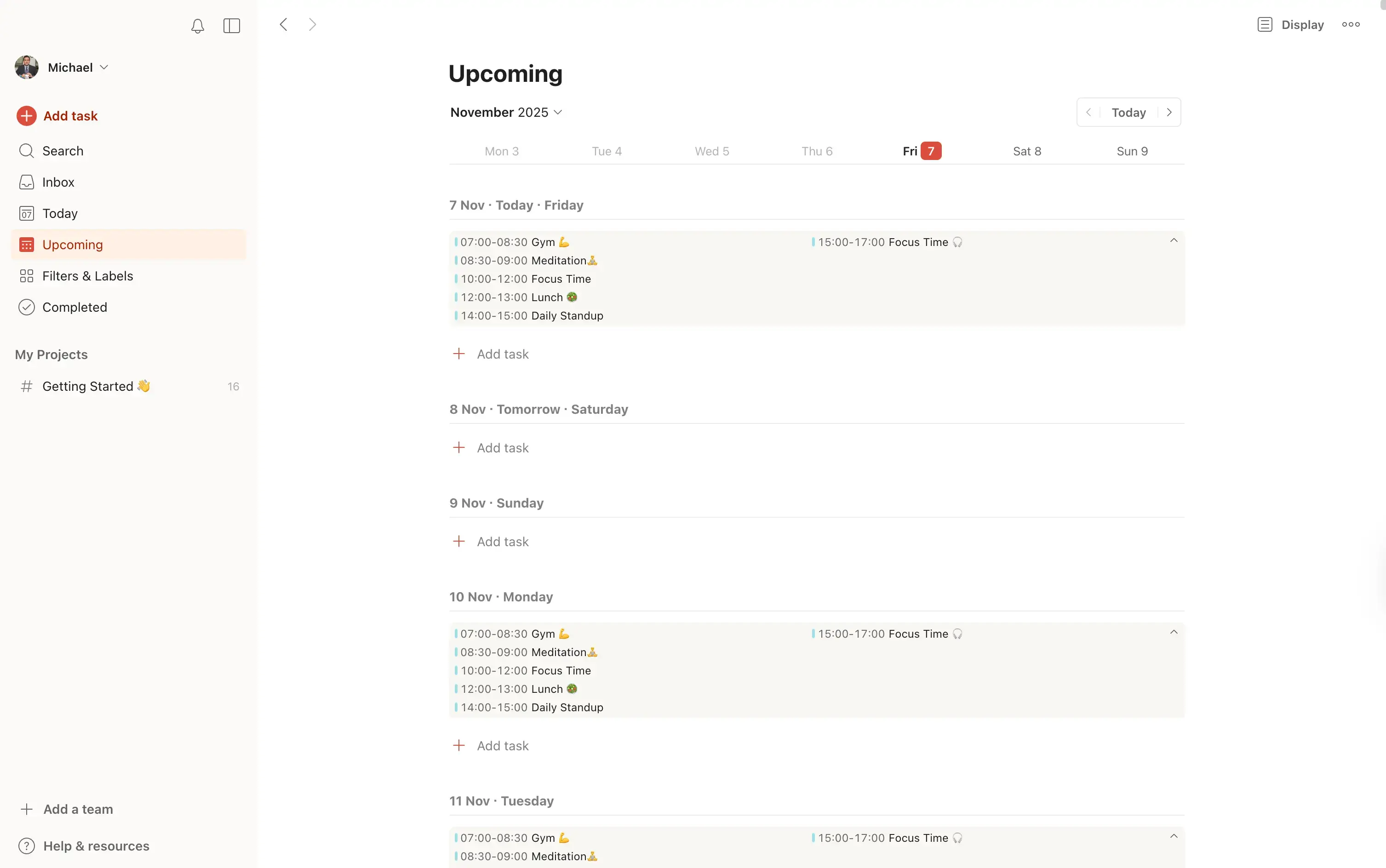Todoist Calendar View