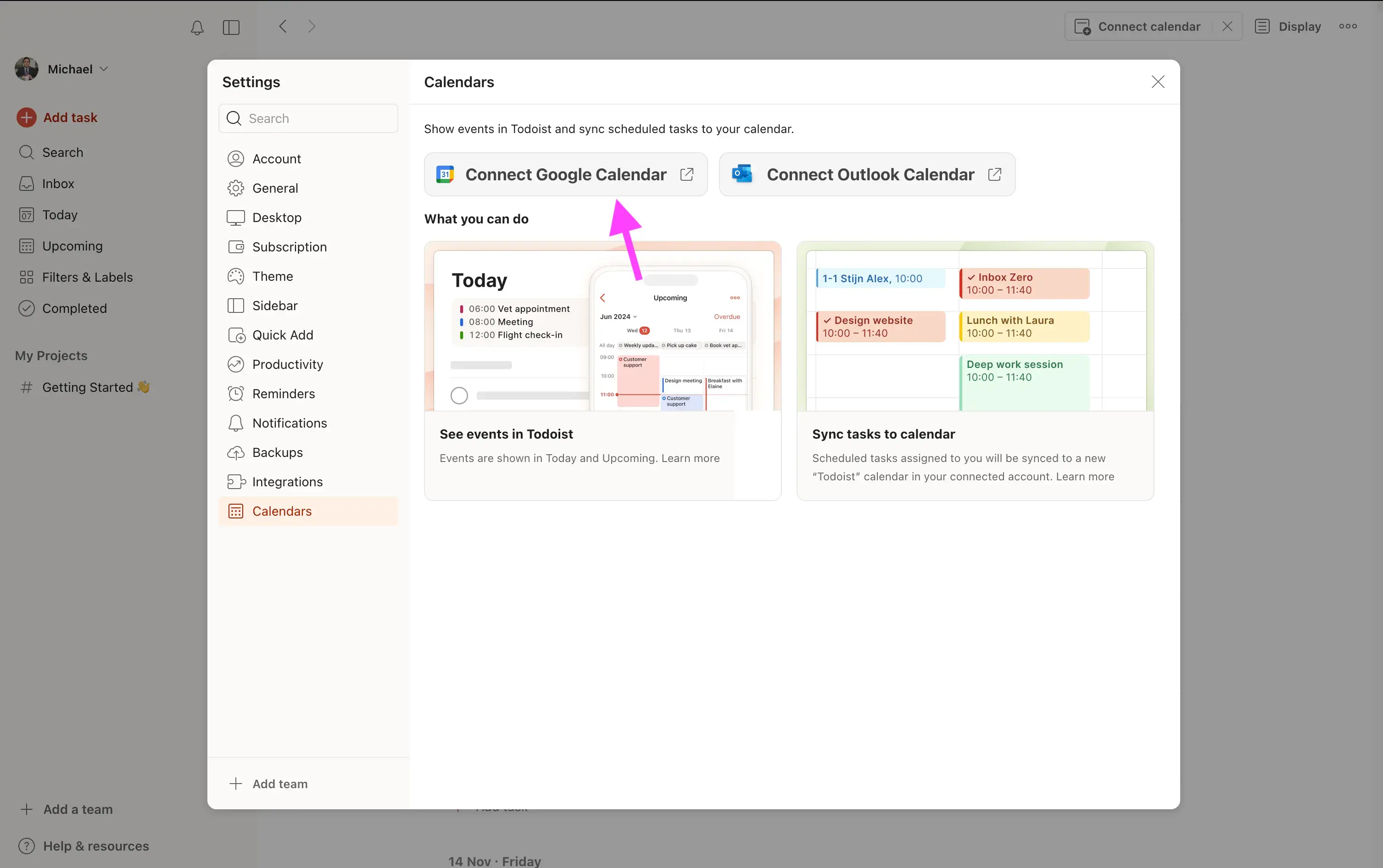 Todoist - Connect Google Calendar