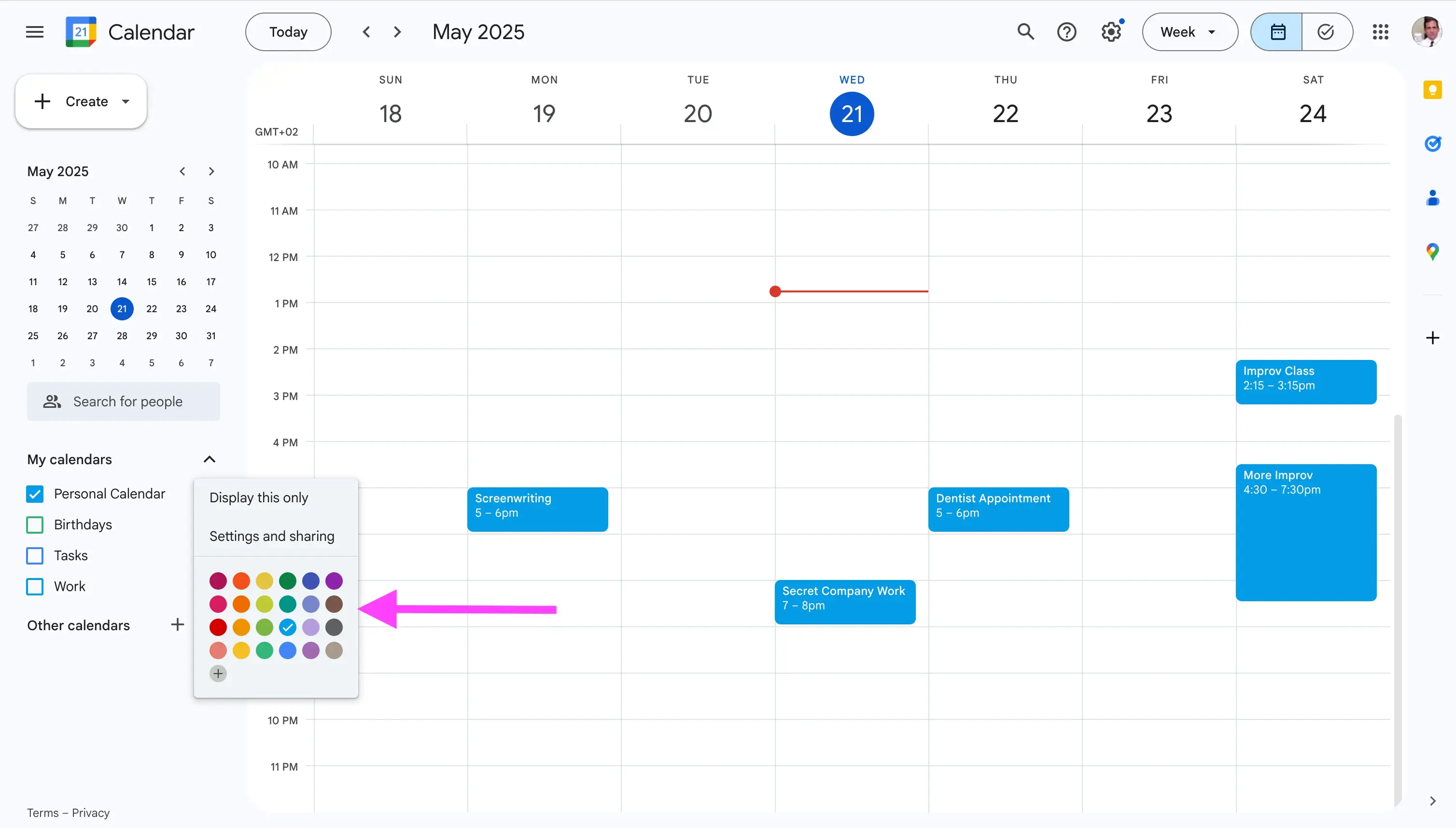 Google Calendar - Select Color