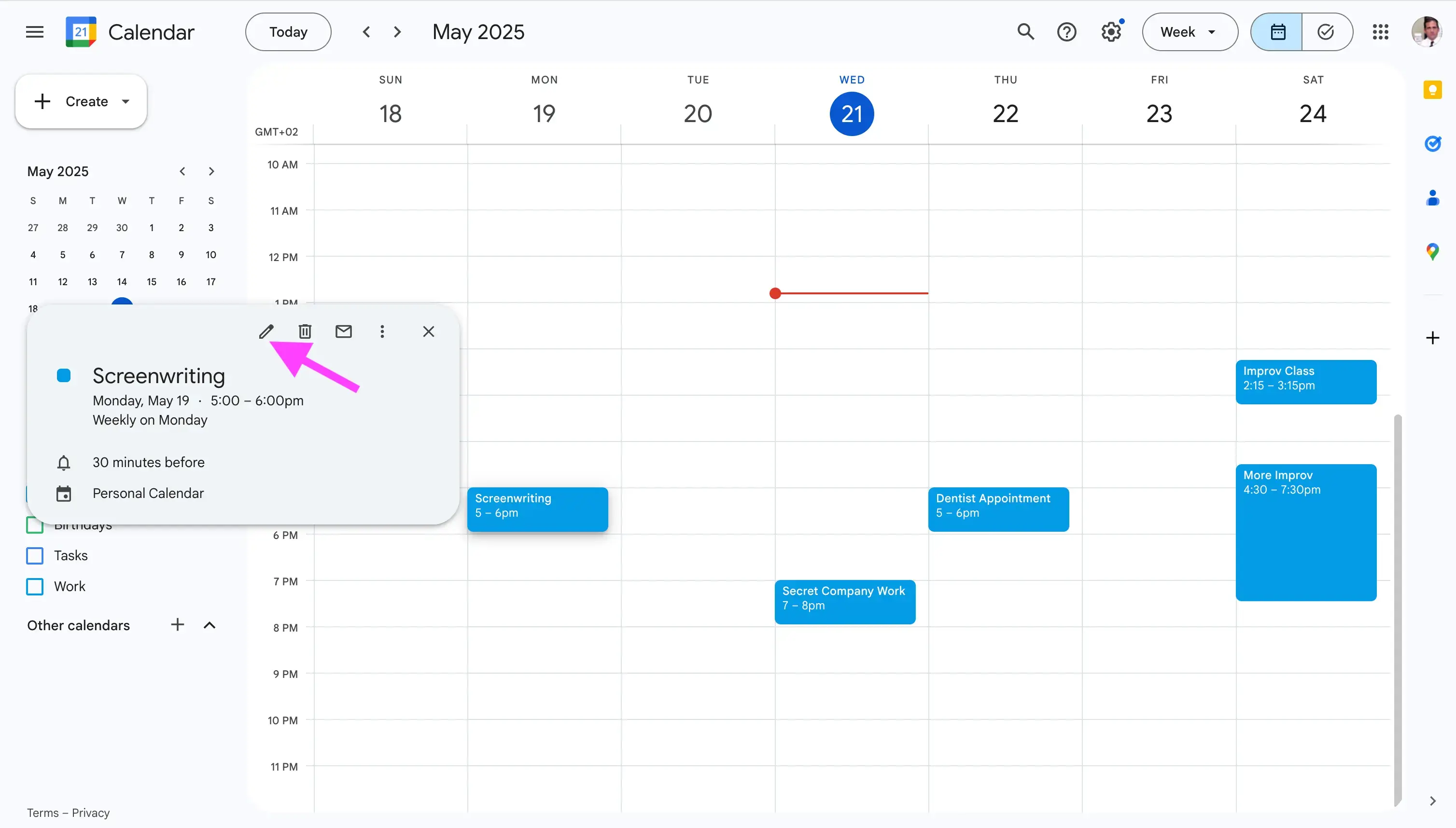 Google Calendar - Pencil Icon