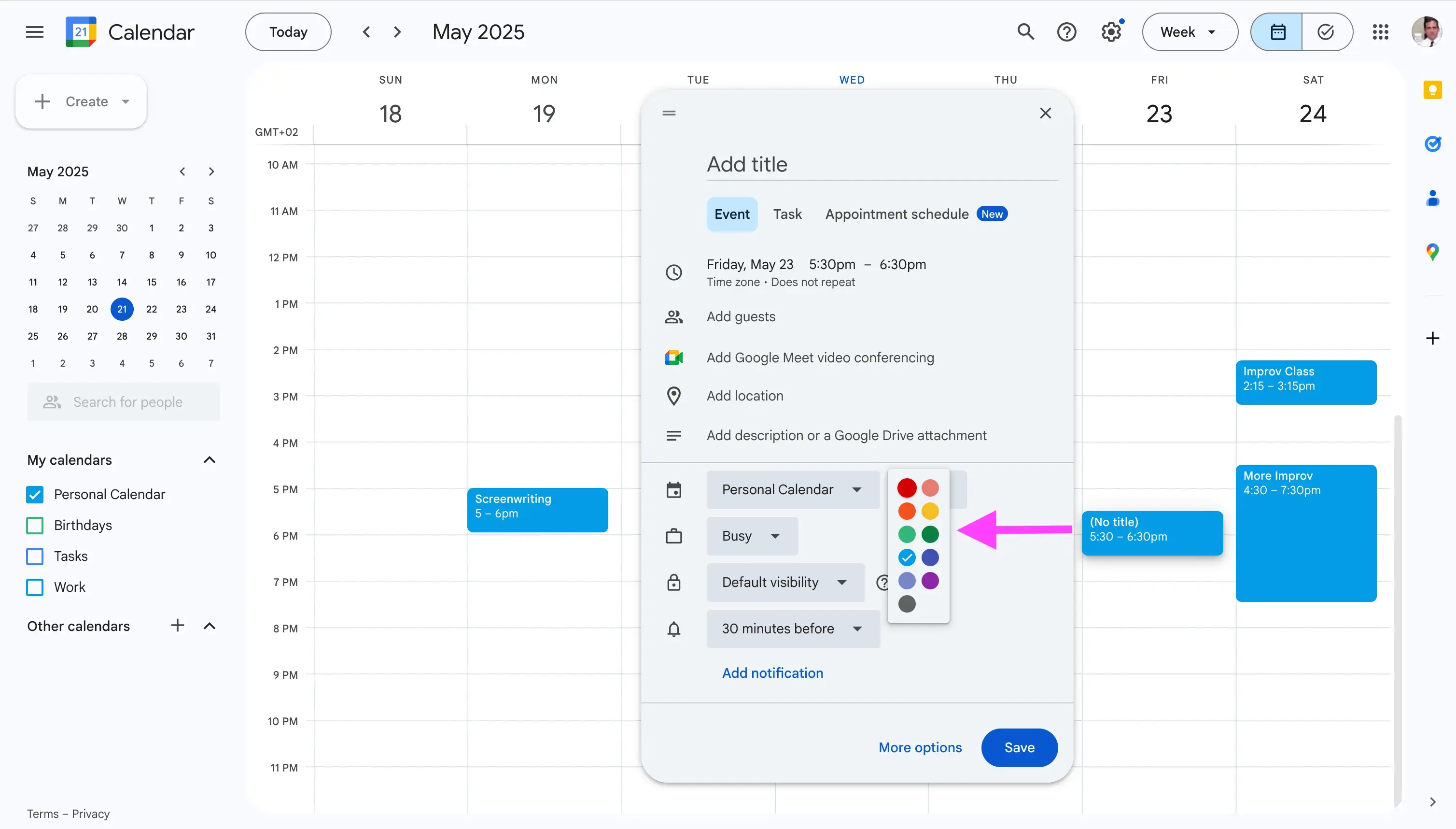 Create event - select color