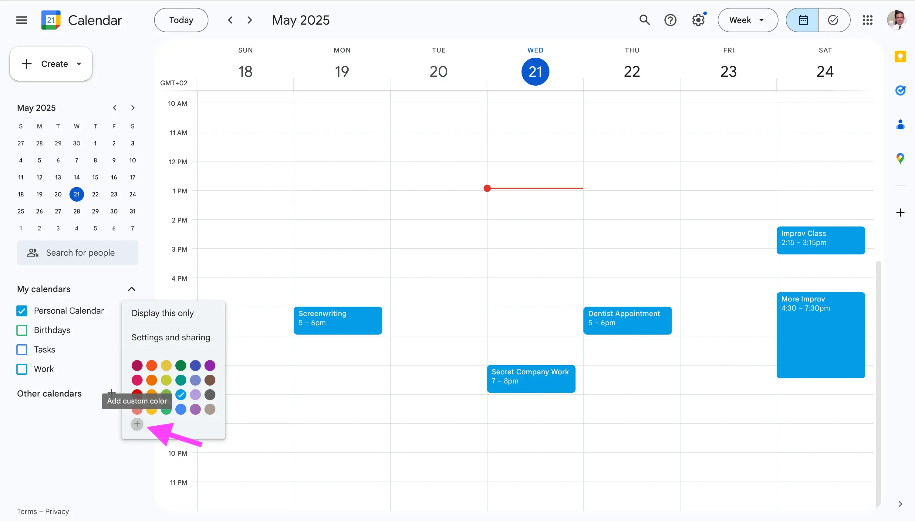 Google Calendar - Add custom color