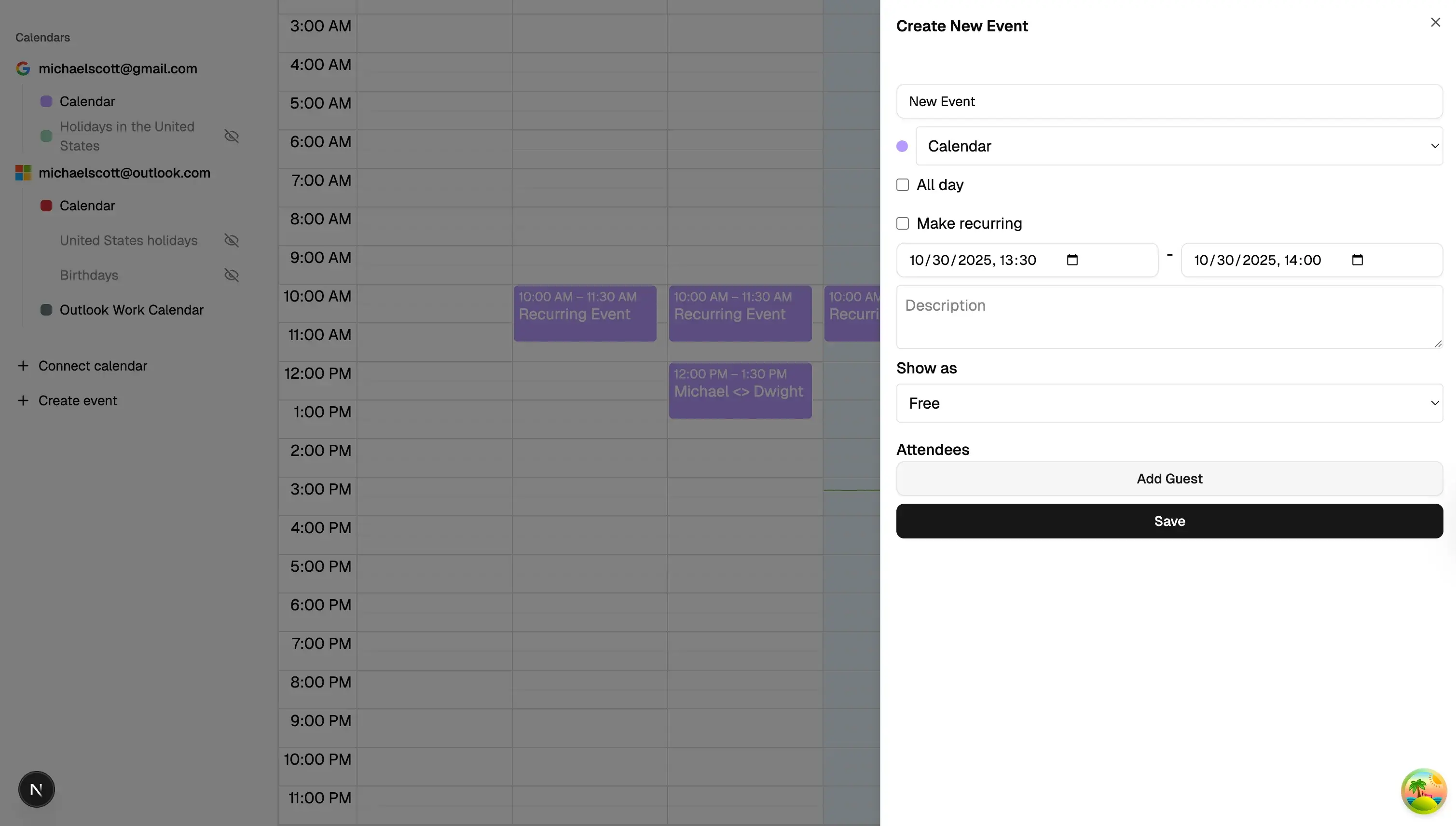 Calendar App - Create event UI