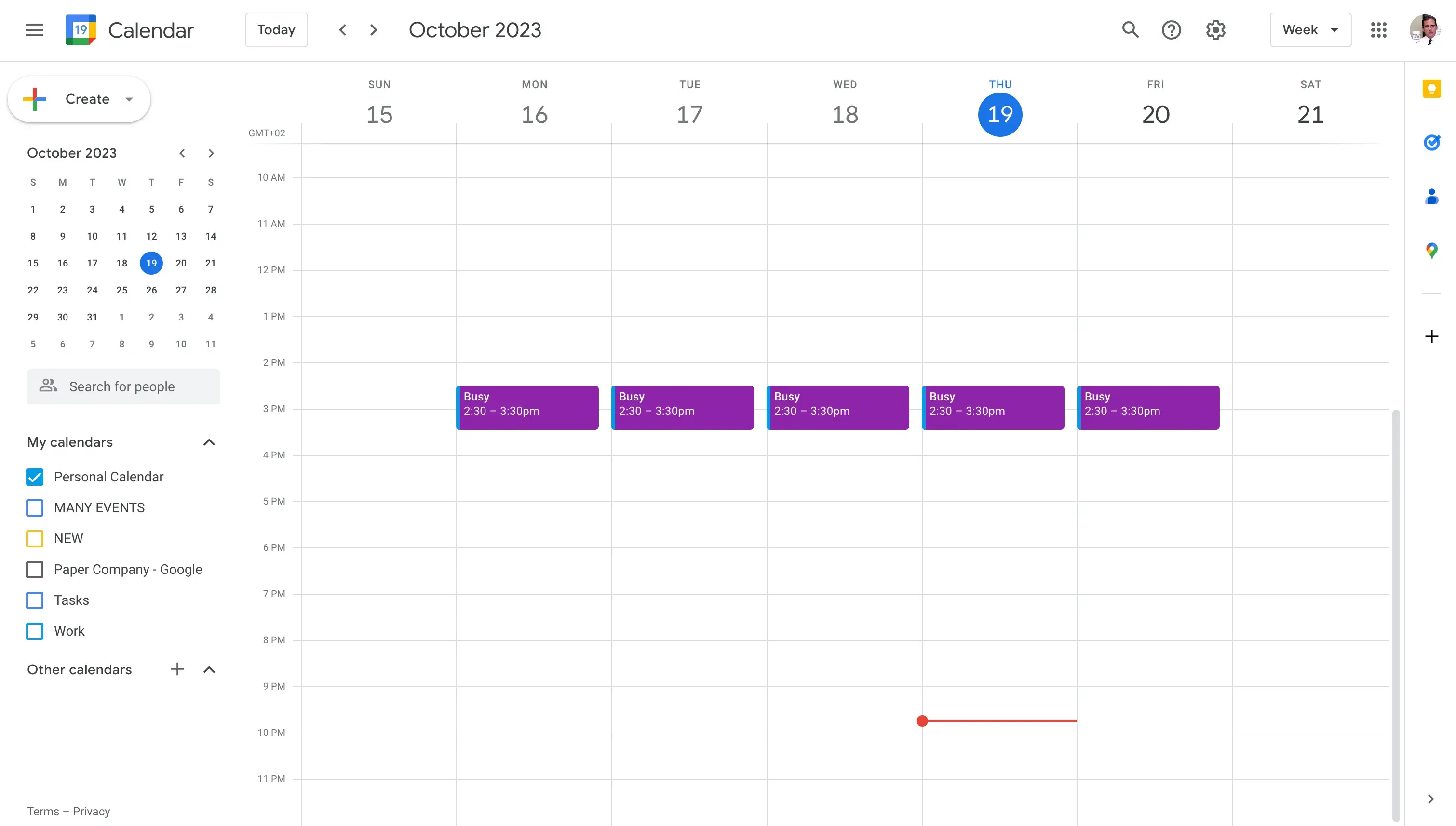 Google Calendar homepage