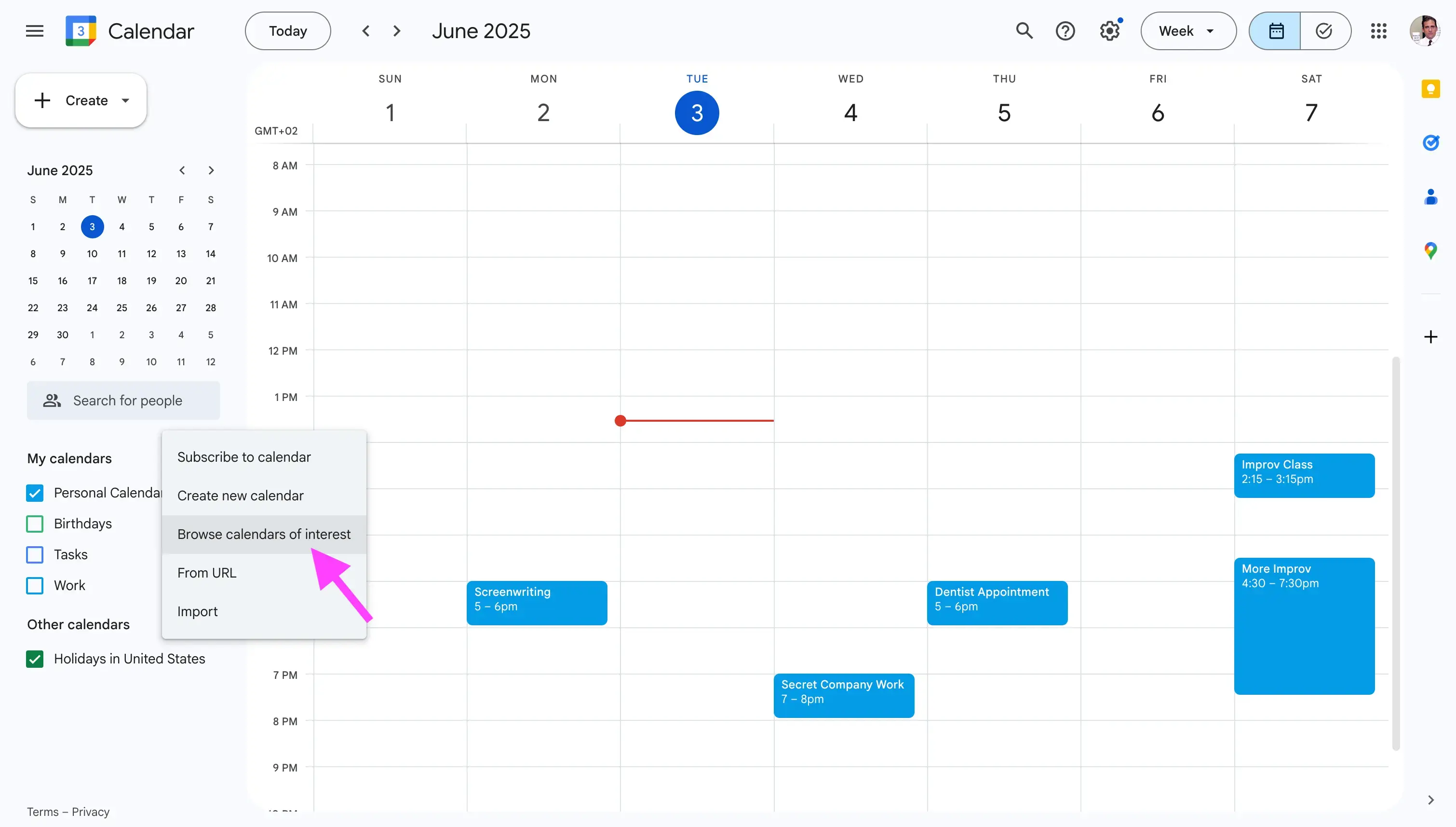 Google Calendar - Click Browse calendars of interest