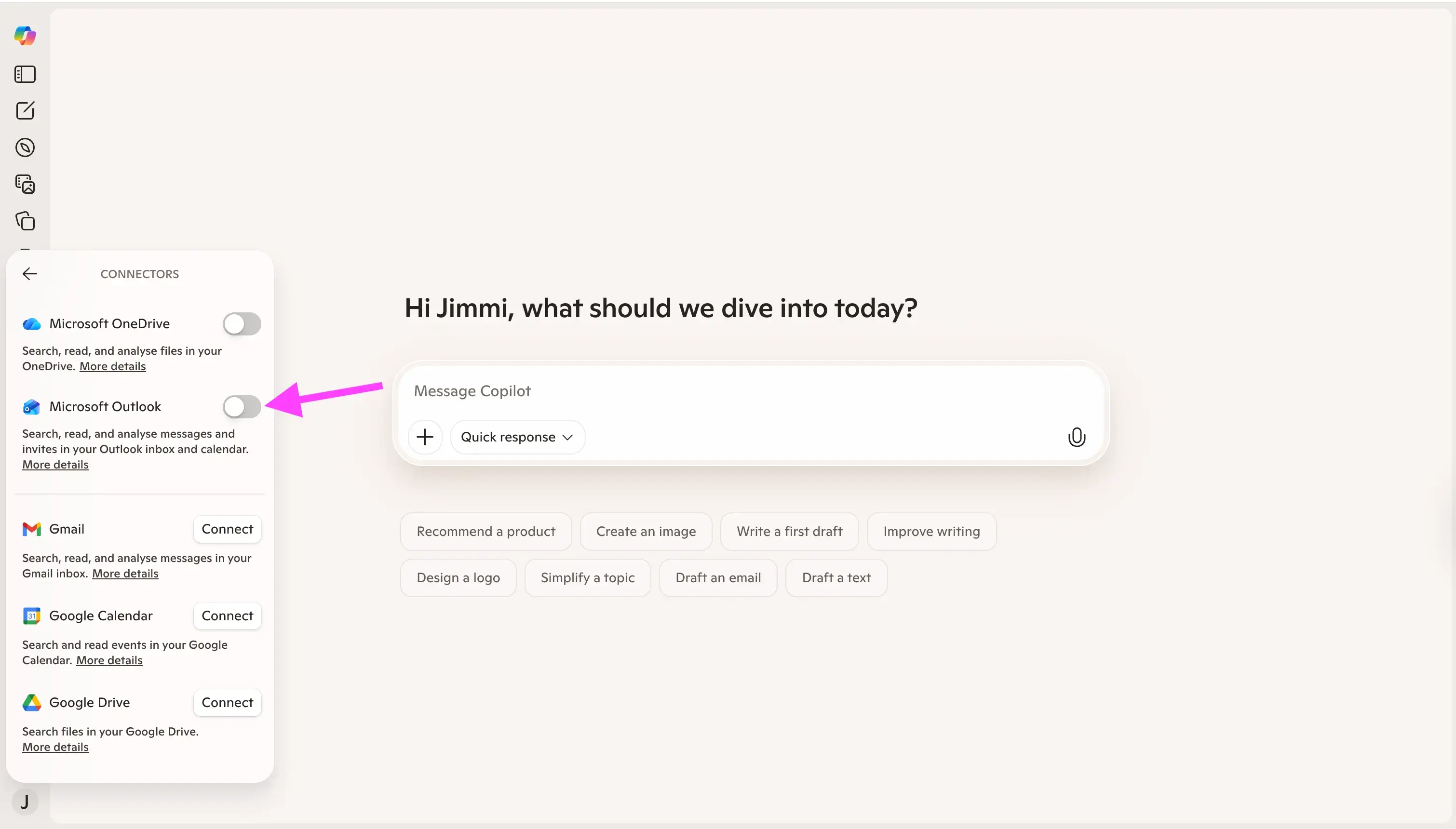 Copilot - Connect Outlook
