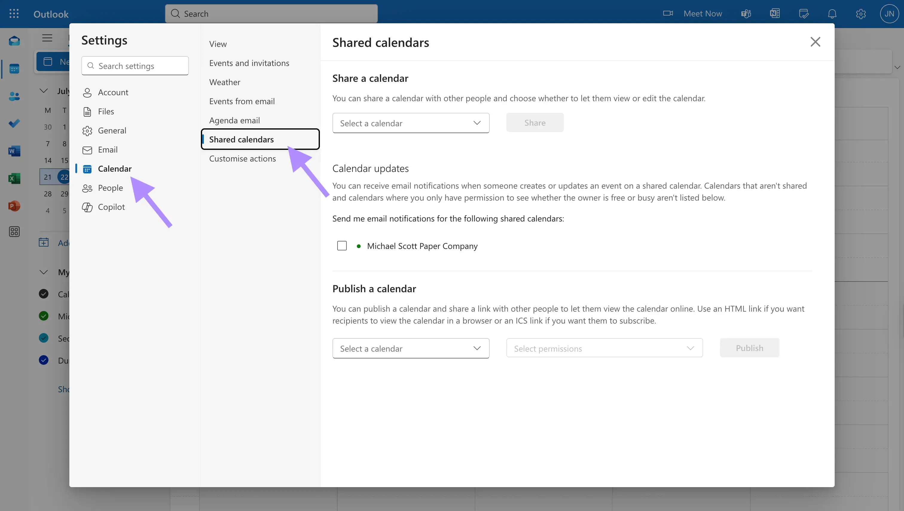 Outlook Calendar Settings