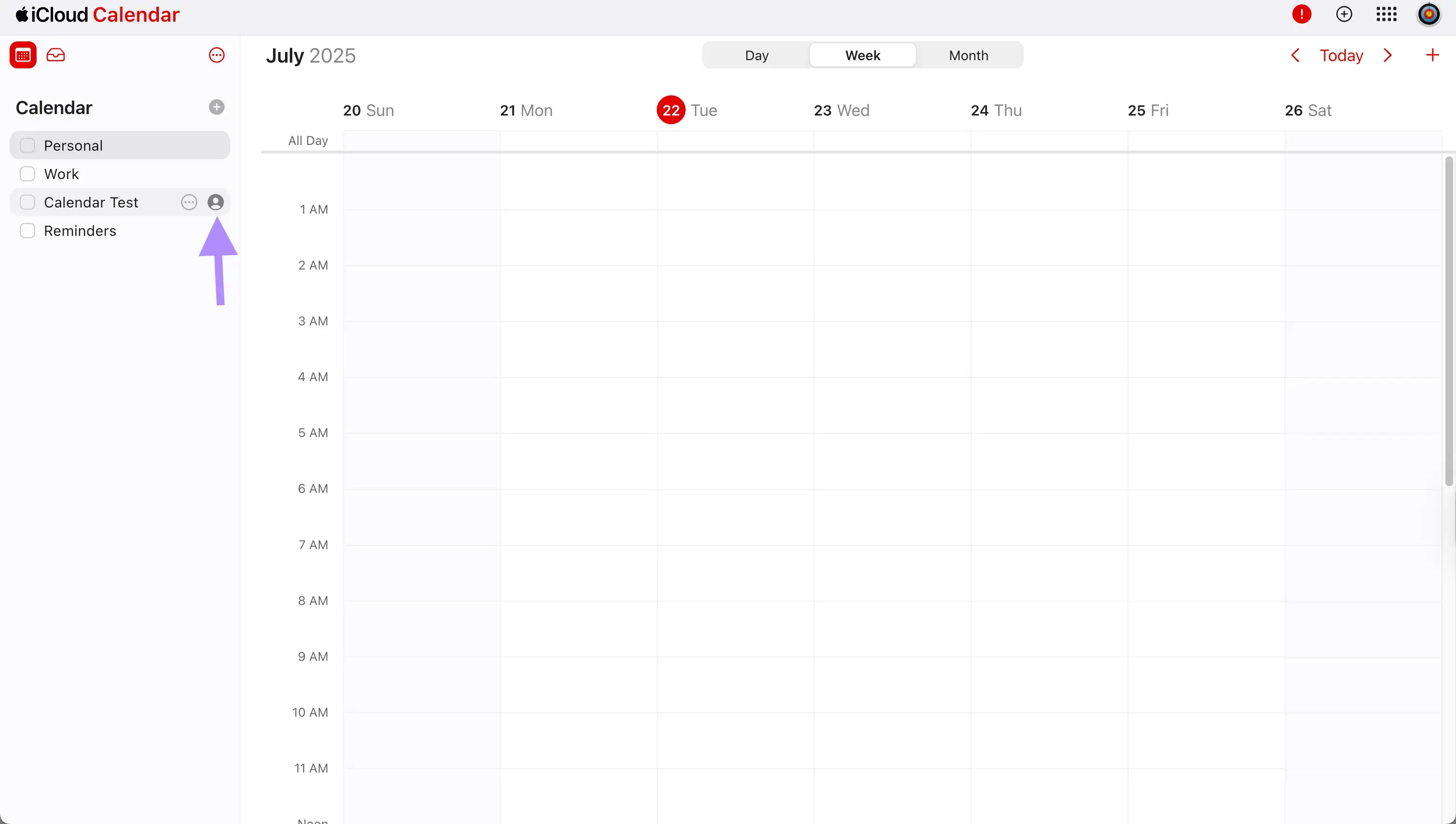 iCloud - hover over the calendar