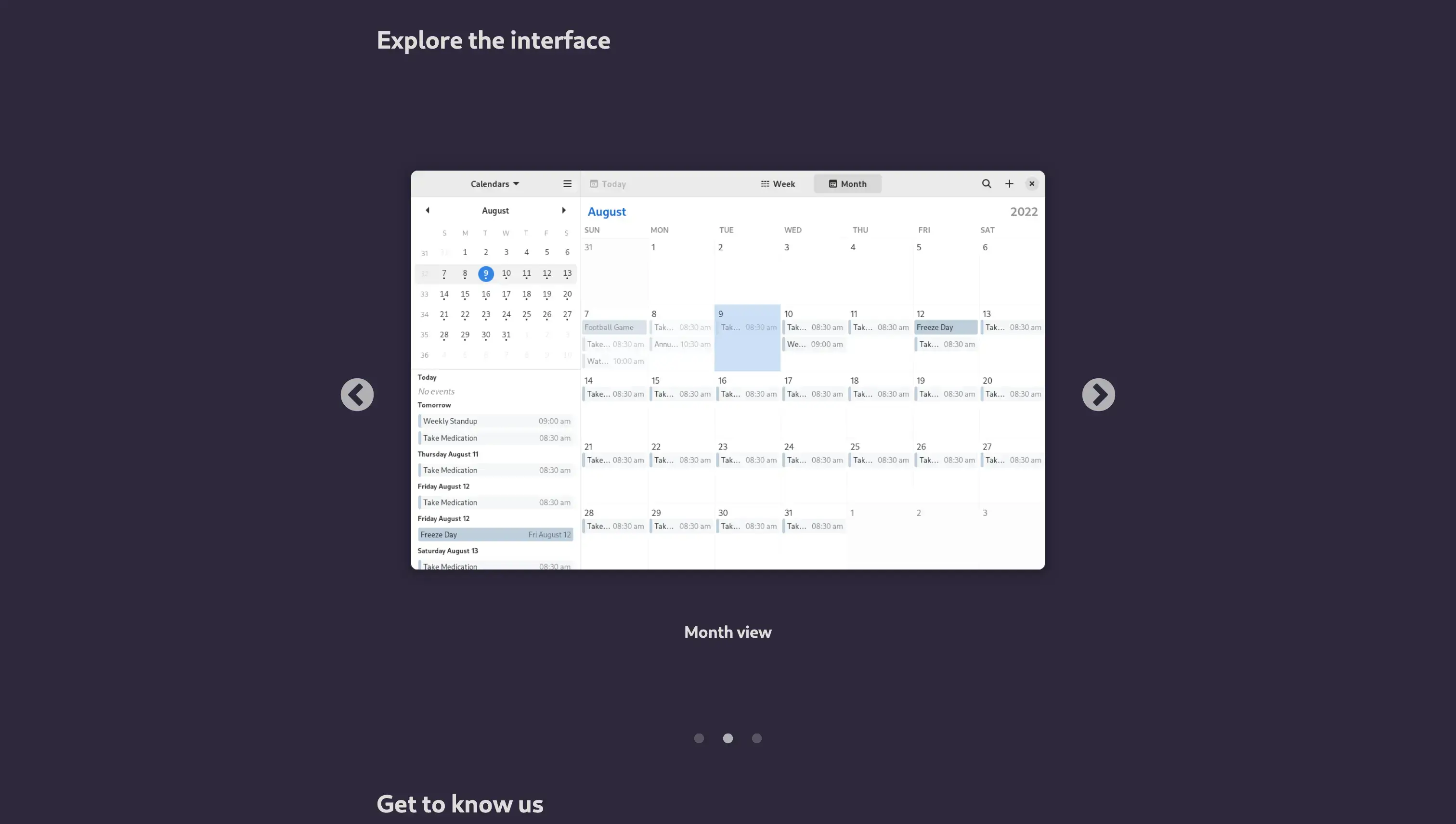 Gnome Calendar Interface