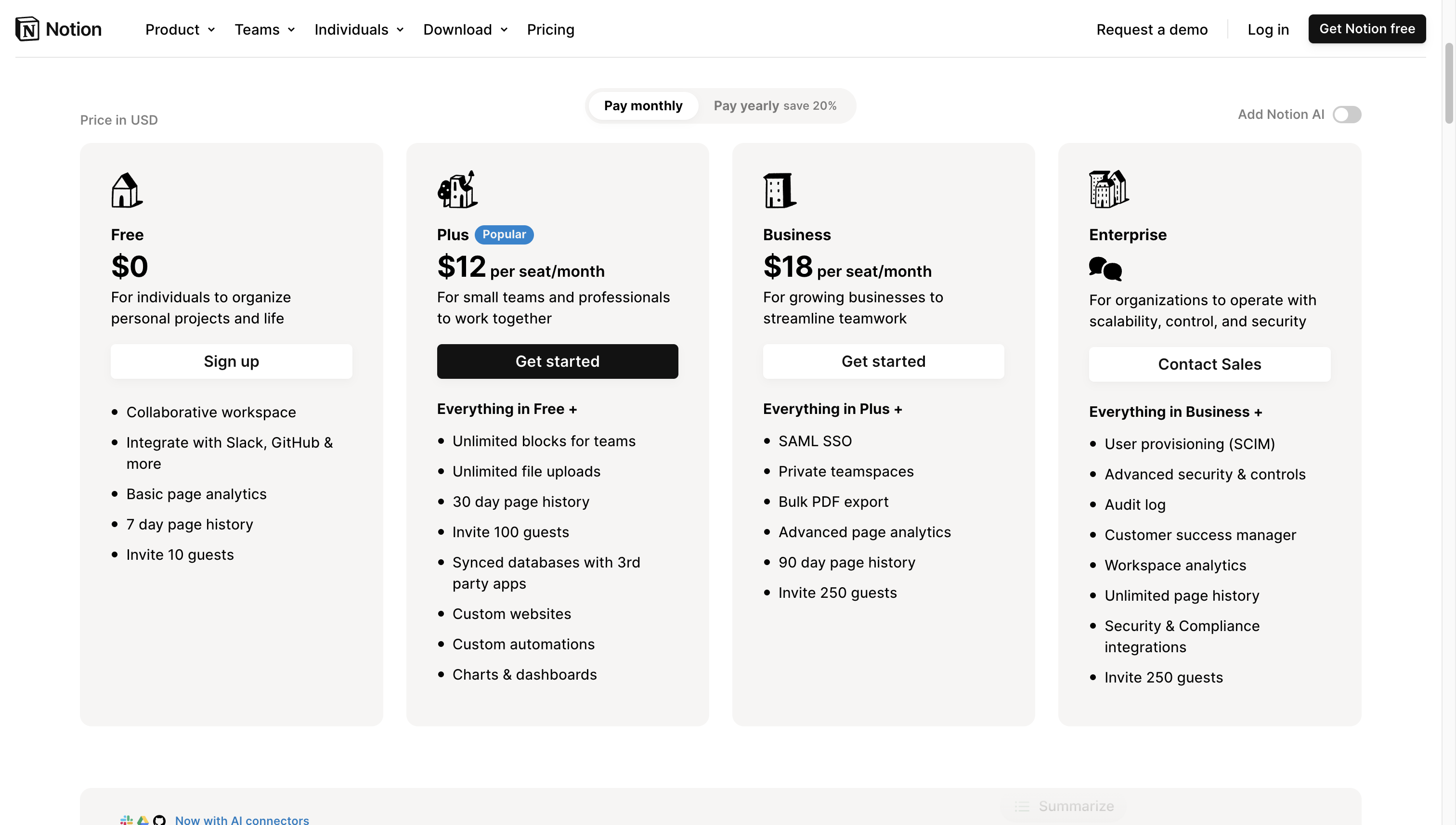 Notion Pricing Page