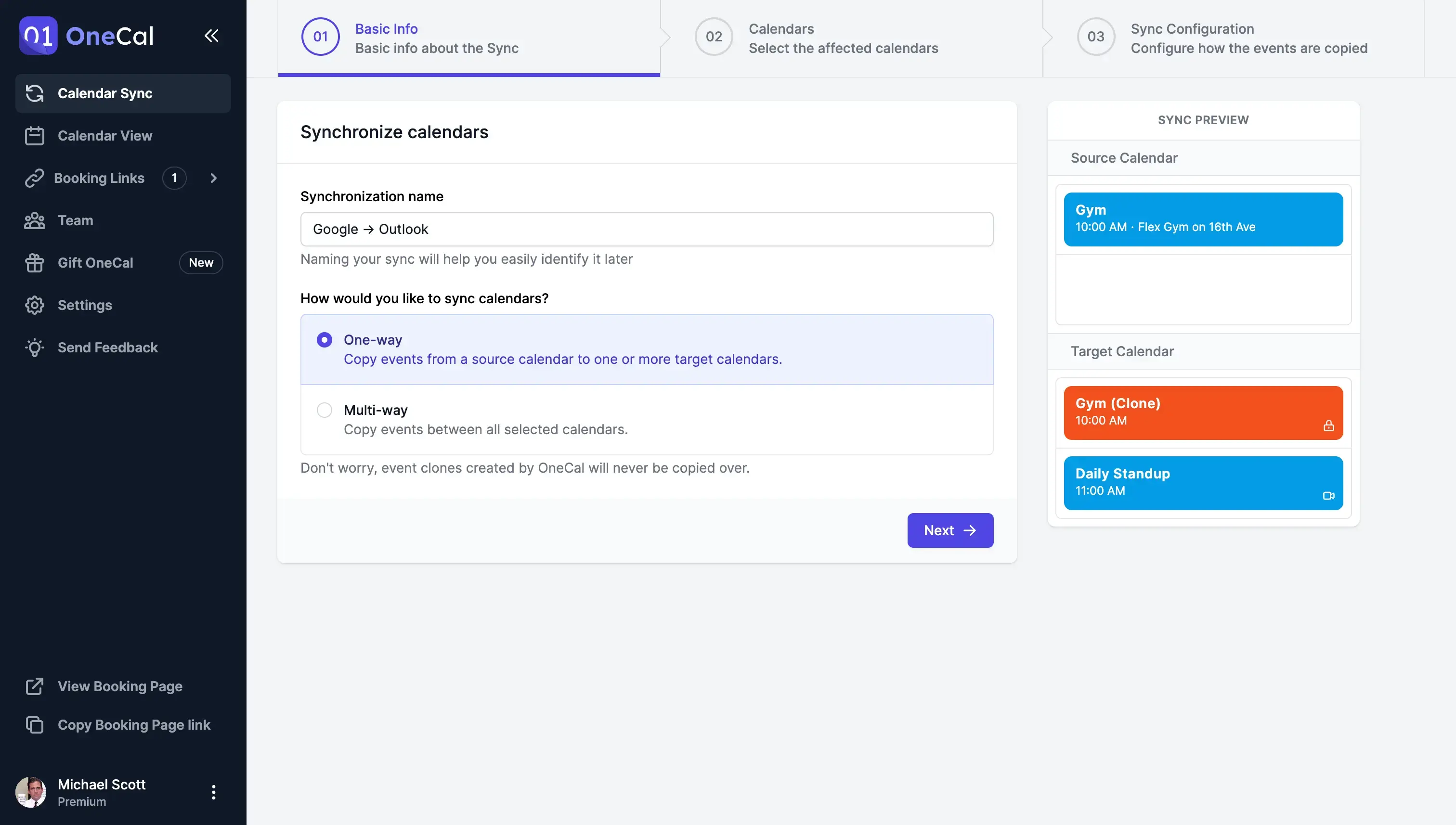 OneCal Calendar Sync - sync direction