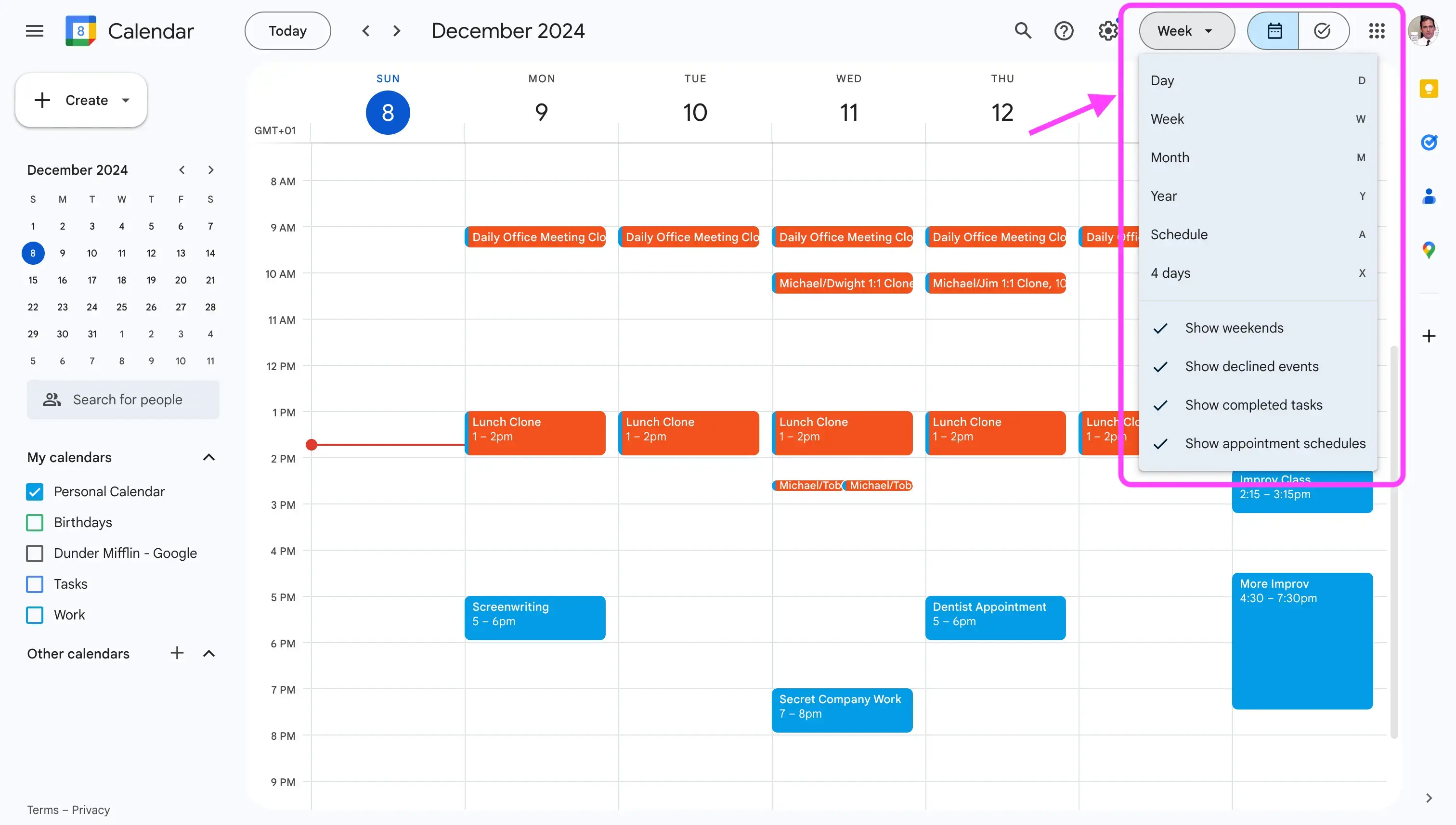 Google Calendar - Choose View