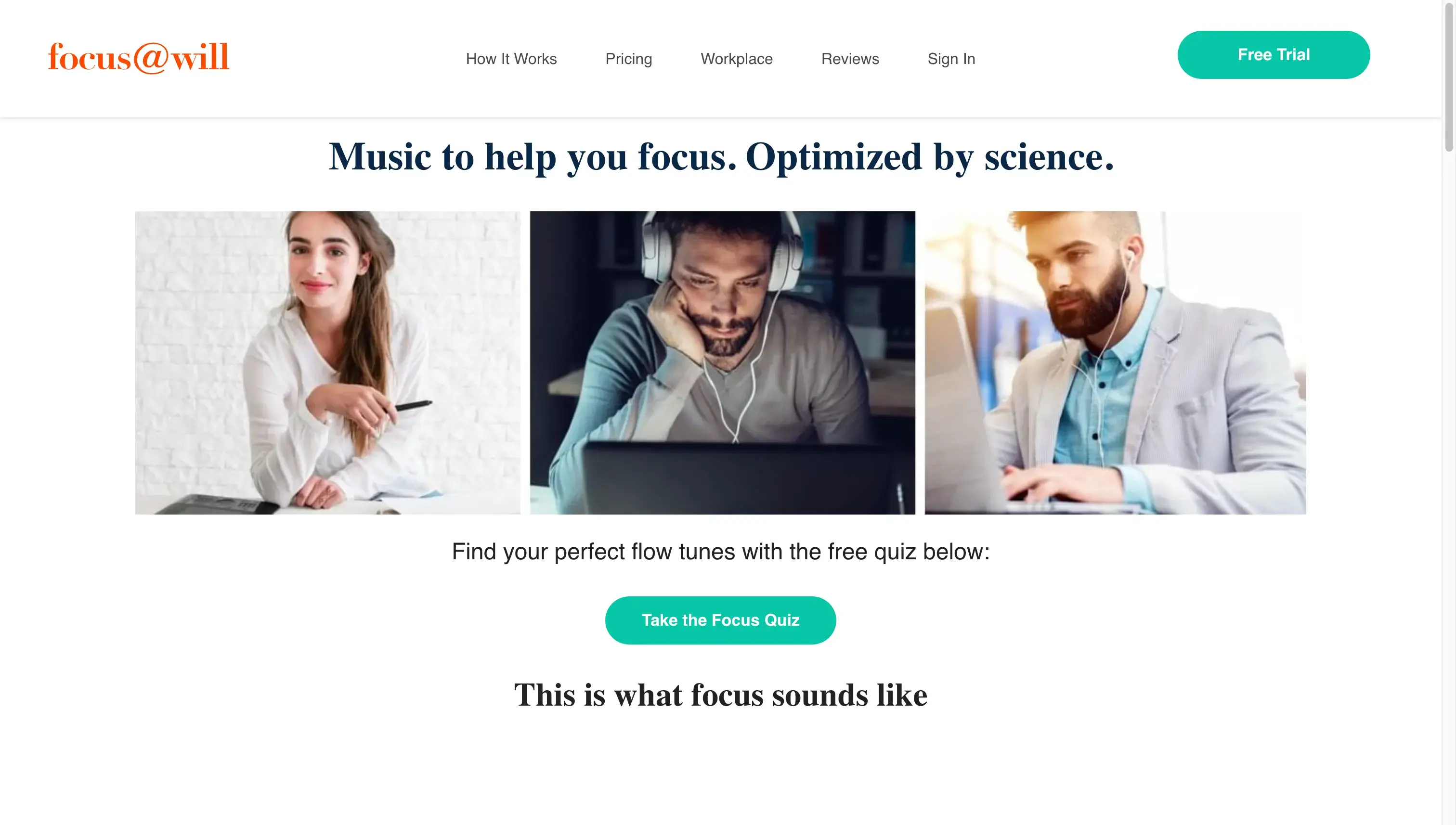 Focus@Will landing page