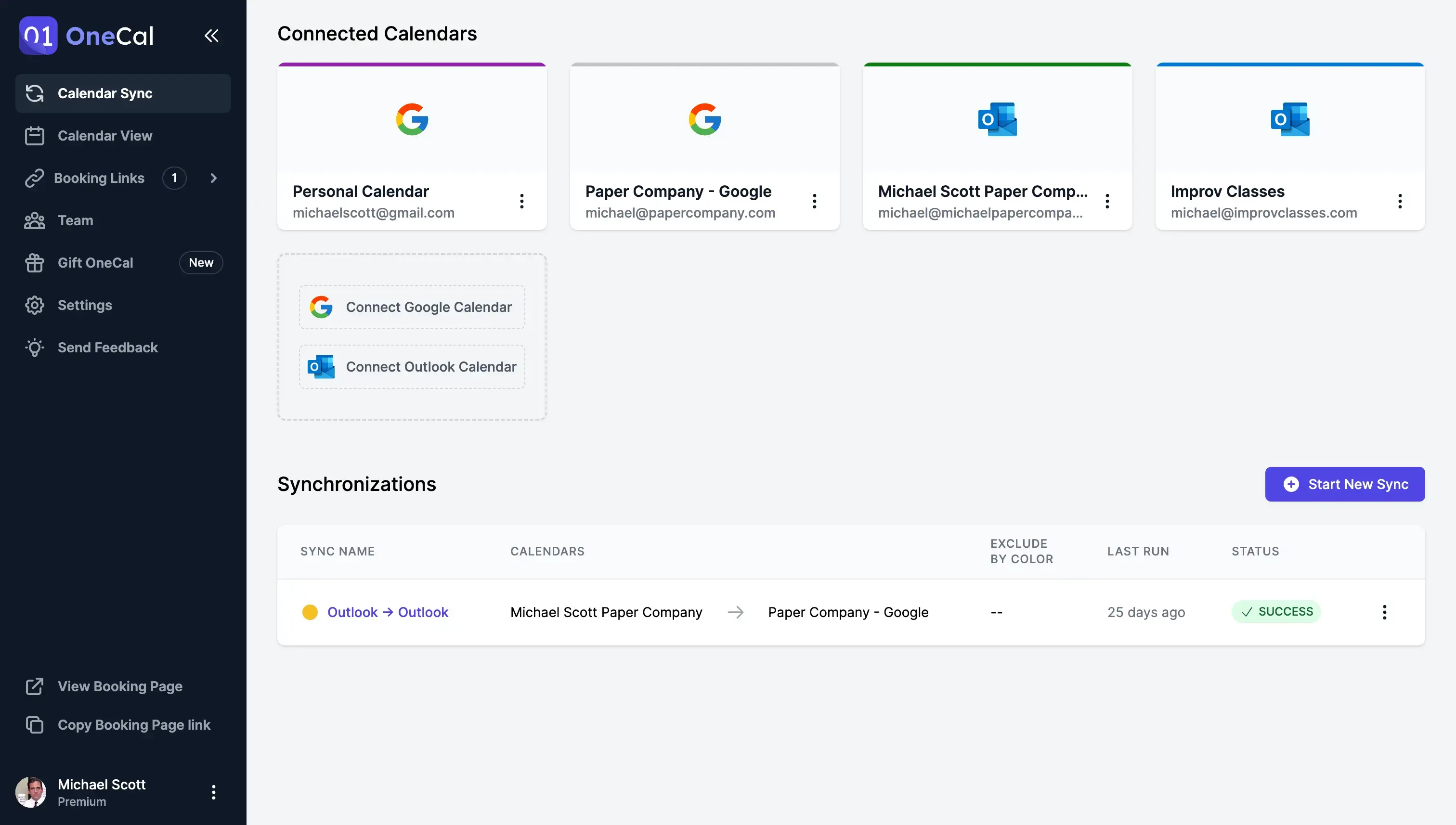 OneCal UI - connect Calendars