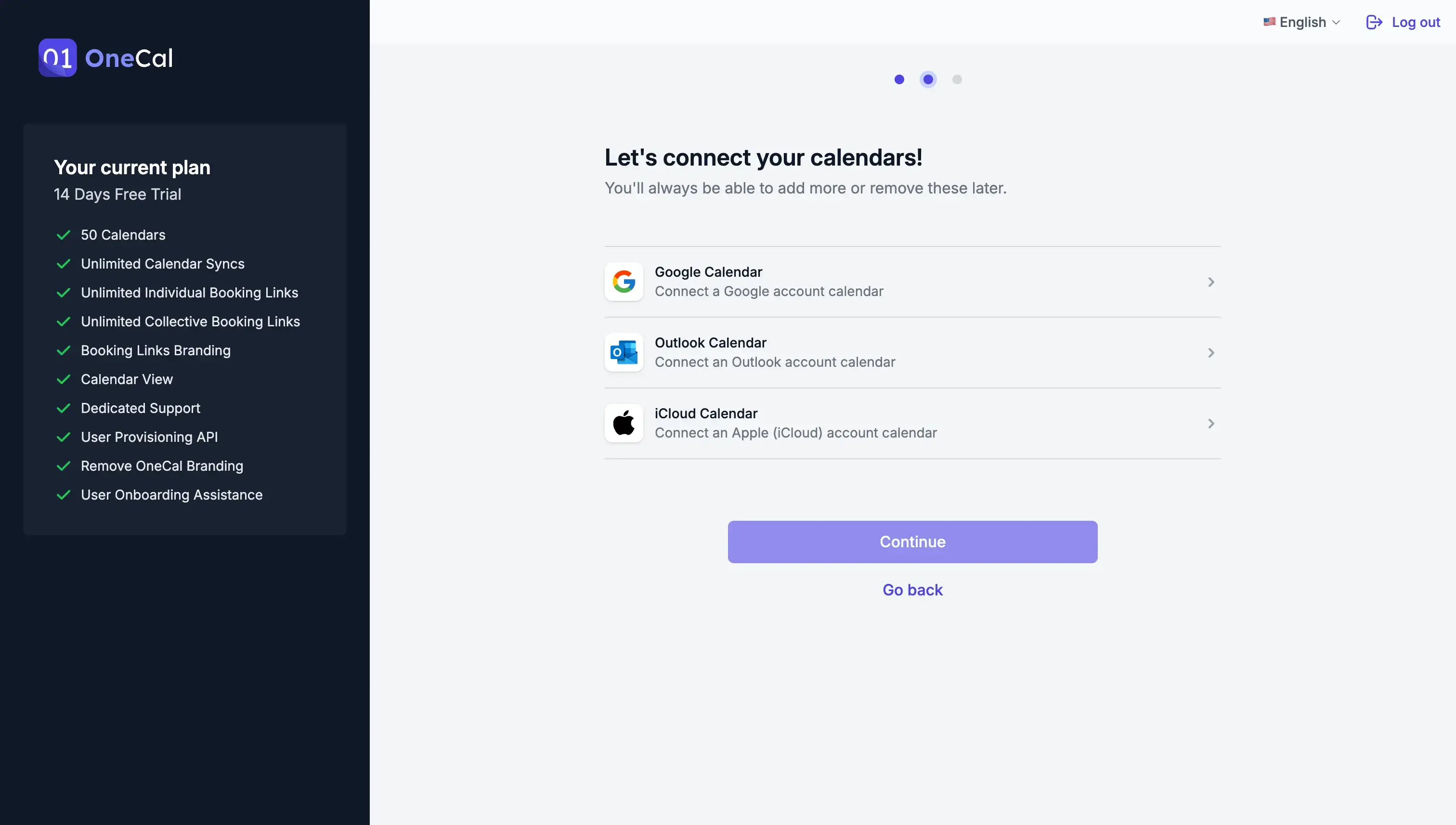 OneCal Onboarding - connect calendars