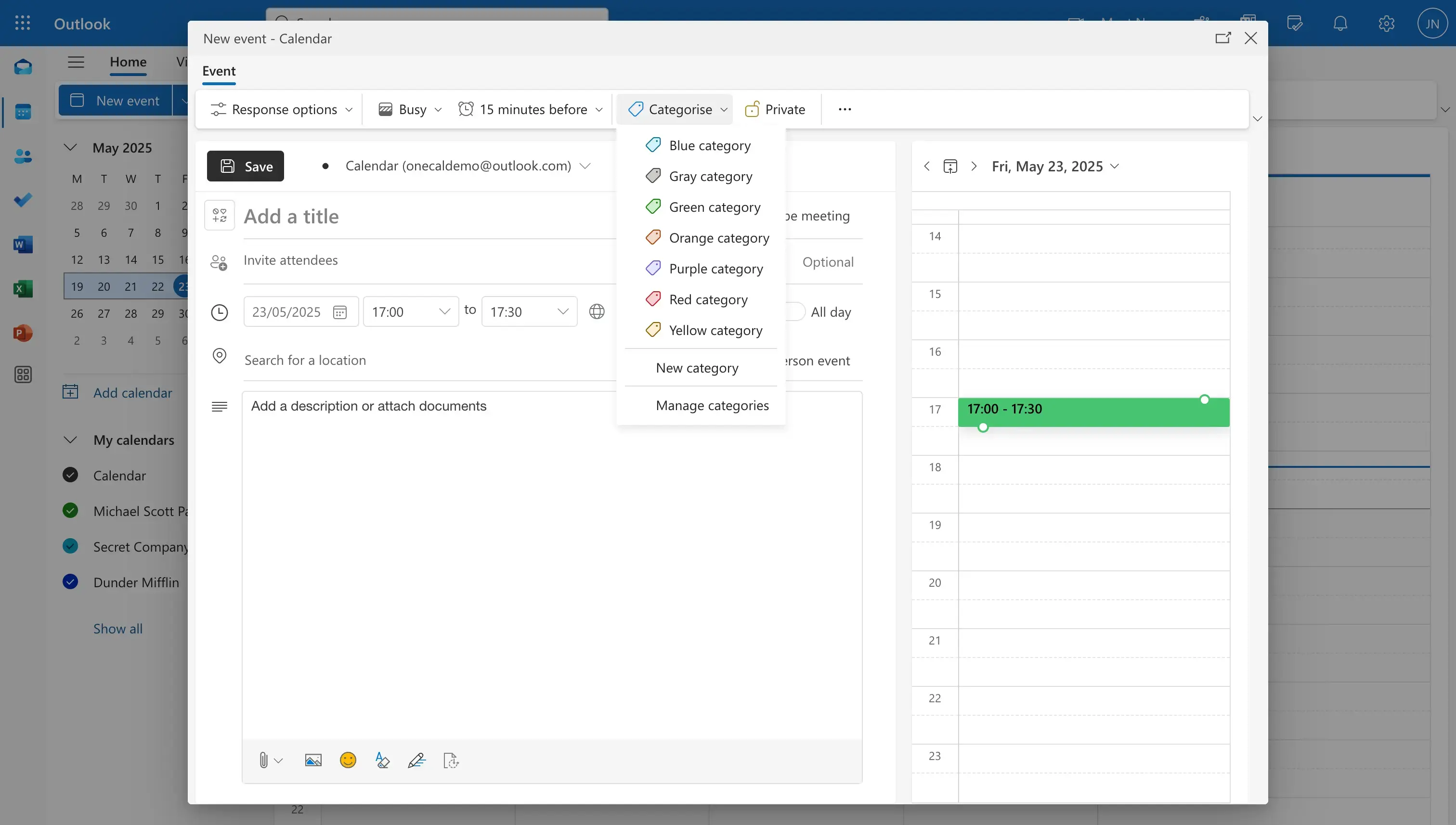Outlook - Categorise Events