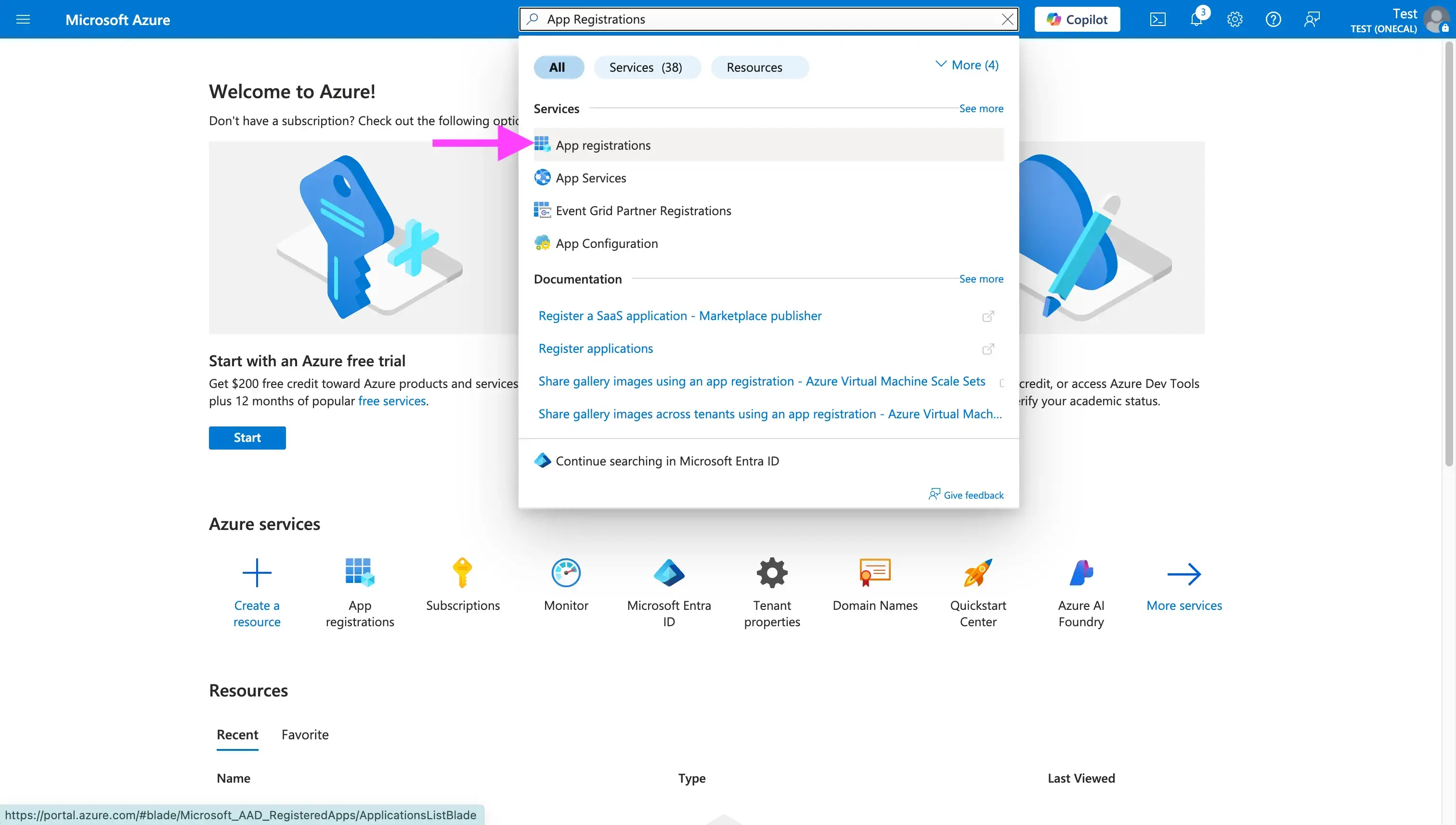 Click App Registrations
