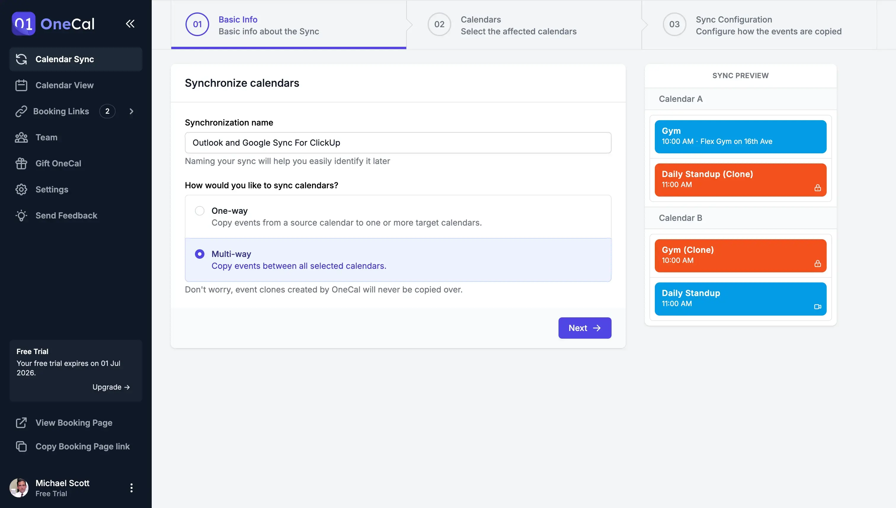 OneCal Dashboard - Multi-way sync